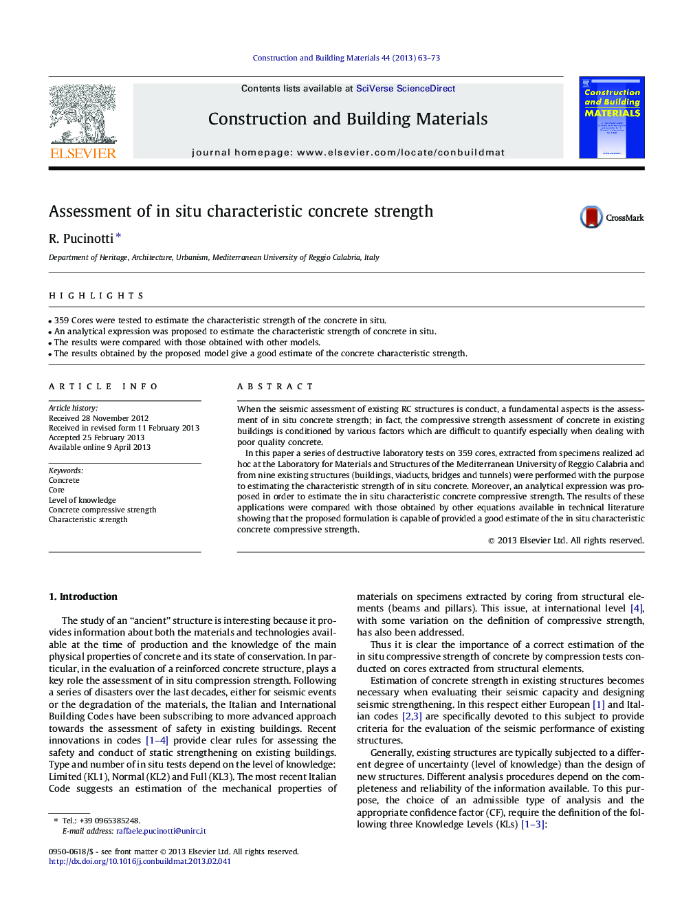 Assessment of in situ characteristic concrete strength