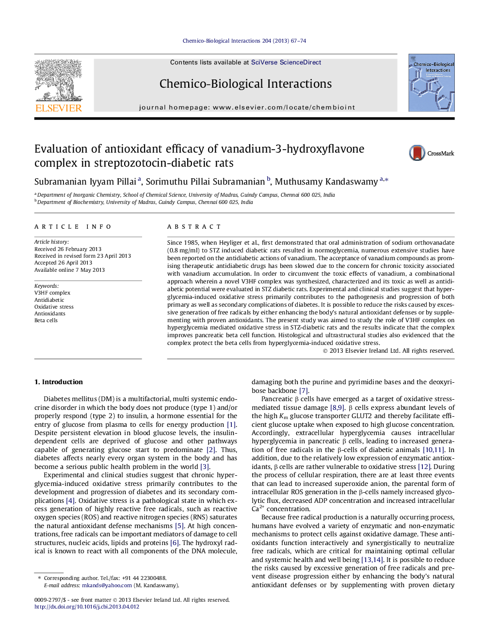 Evaluation of antioxidant efficacy of vanadium-3-hydroxyflavone complex in streptozotocin-diabetic rats