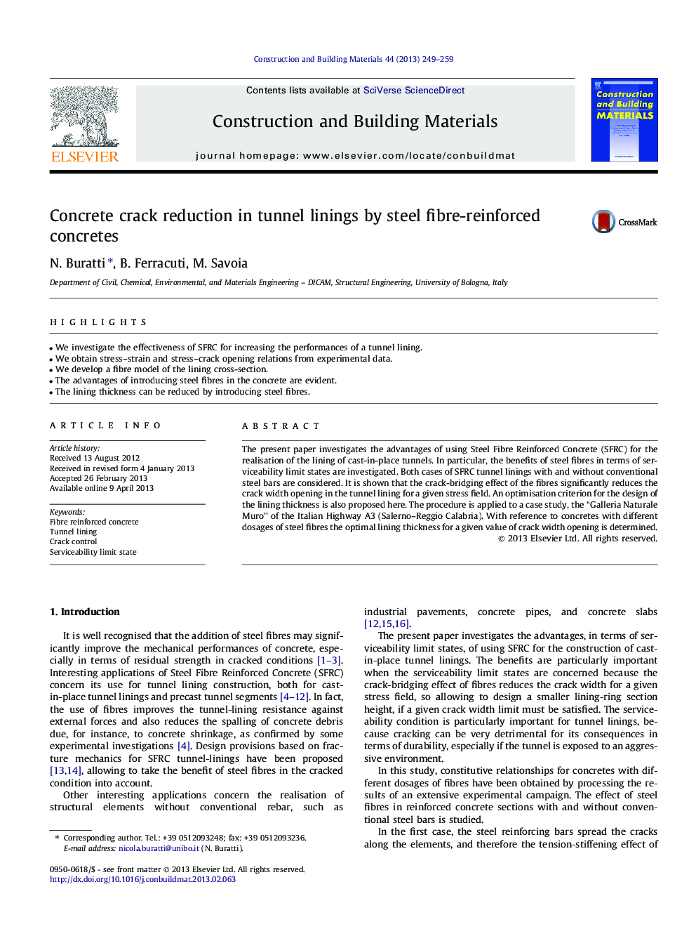 Concrete crack reduction in tunnel linings by steel fibre-reinforced concretes