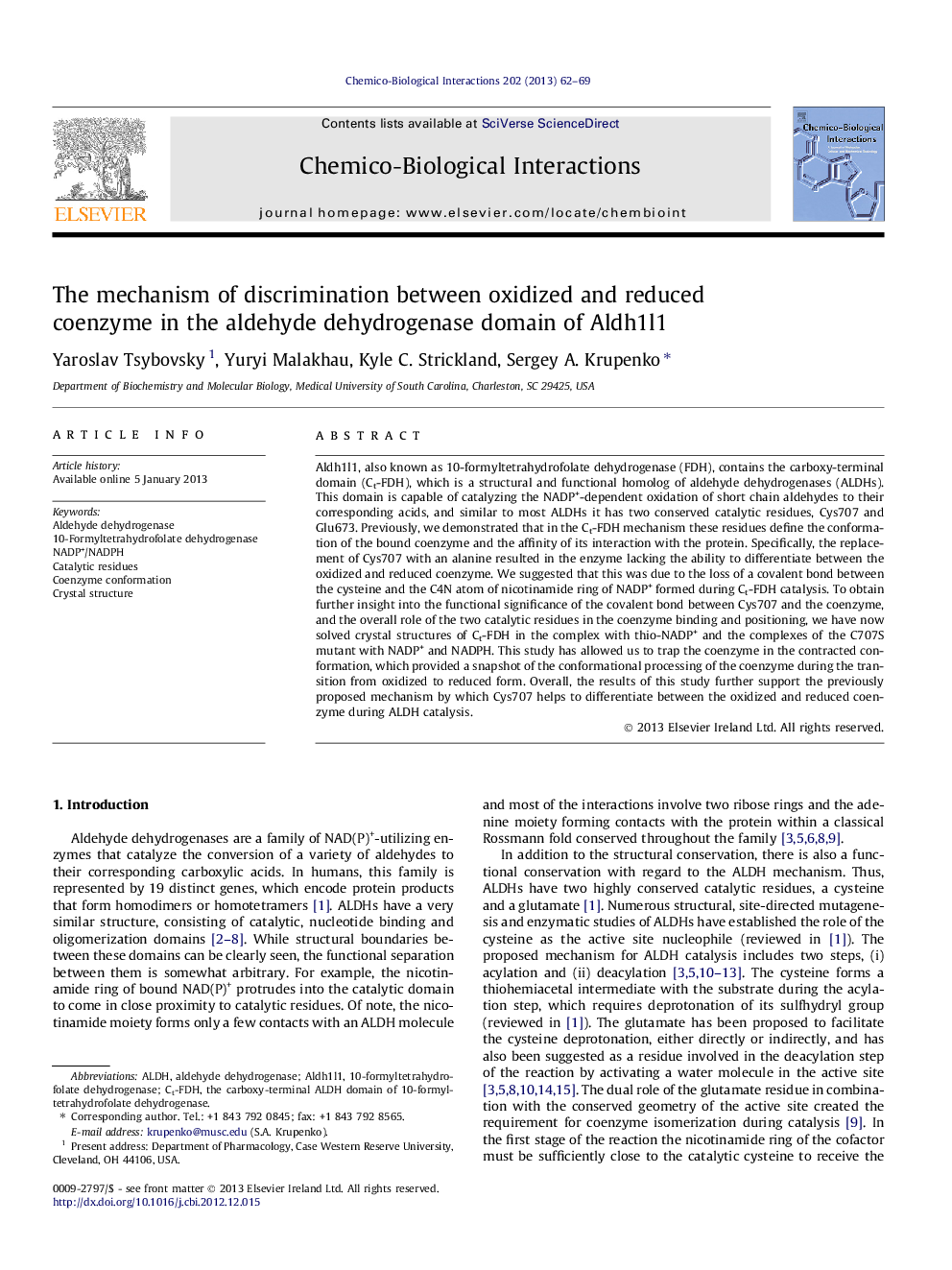 The mechanism of discrimination between oxidized and reduced coenzyme in the aldehyde dehydrogenase domain of Aldh1l1