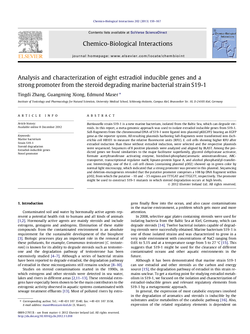 Analysis and characterization of eight estradiol inducible genes and a strong promoter from the steroid degrading marine bacterial strain S19-1