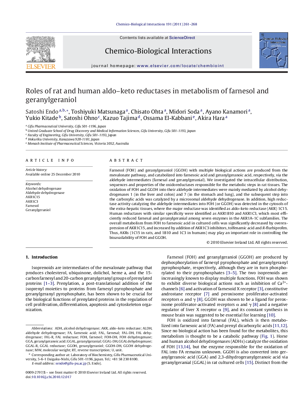 Roles of rat and human aldo–keto reductases in metabolism of farnesol and geranylgeraniol