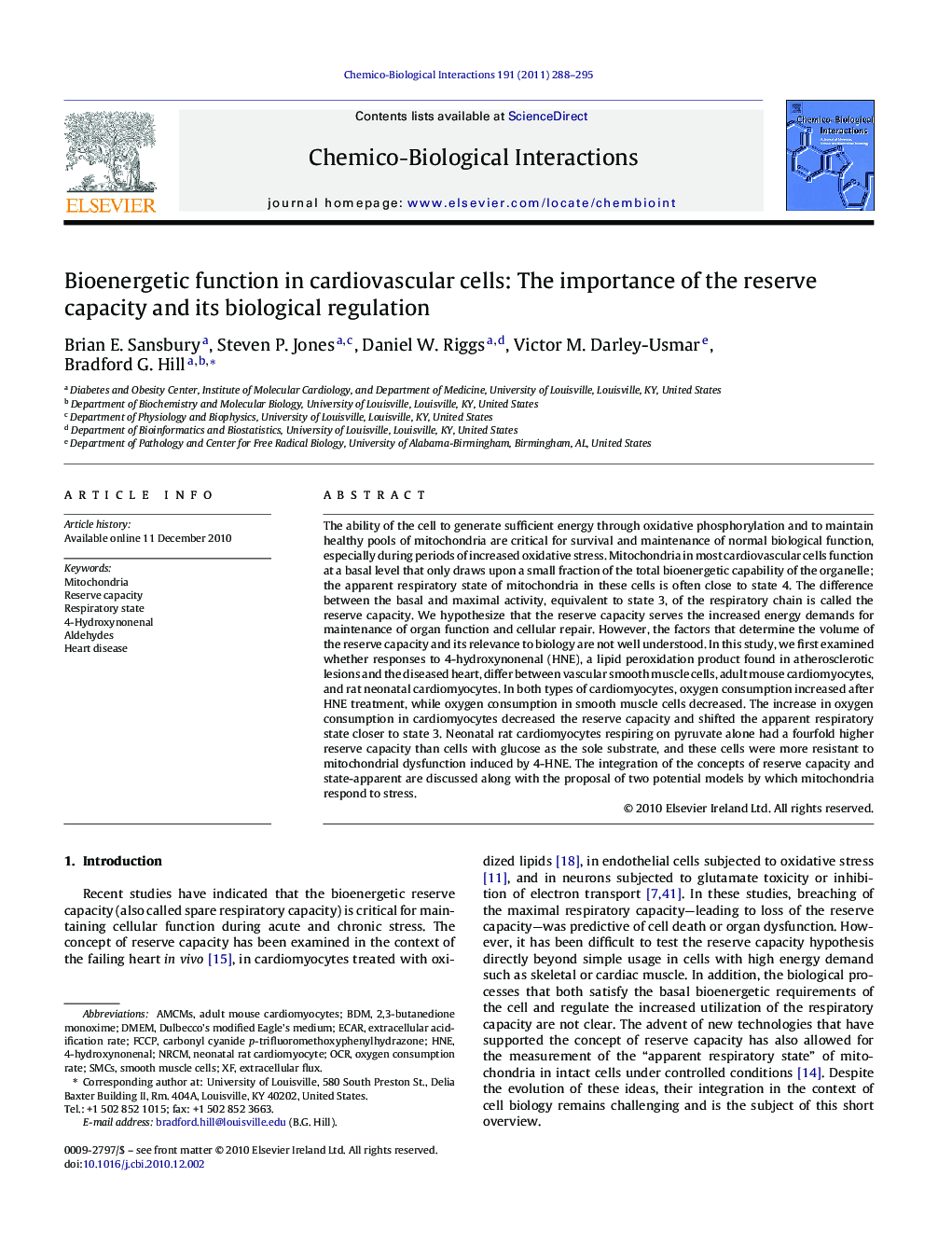 Bioenergetic function in cardiovascular cells: The importance of the reserve capacity and its biological regulation