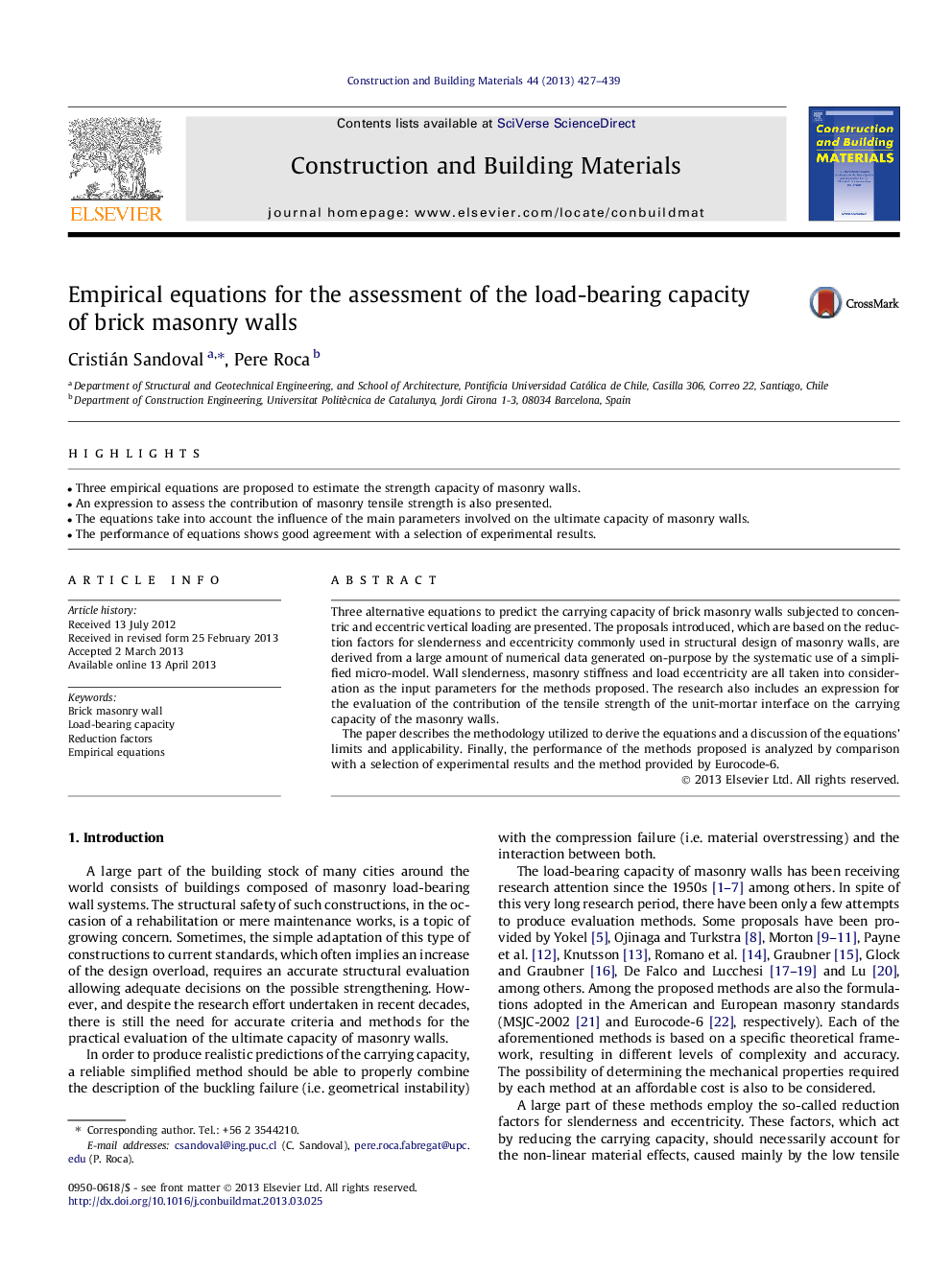 Empirical equations for the assessment of the load-bearing capacity of brick masonry walls