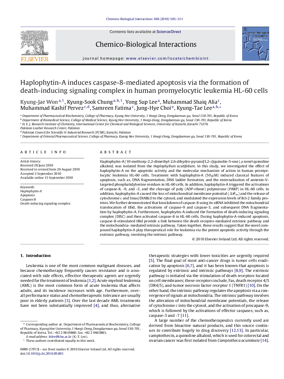 Haplophytin-A induces caspase-8-mediated apoptosis via the formation of death-inducing signaling complex in human promyelocytic leukemia HL-60 cells