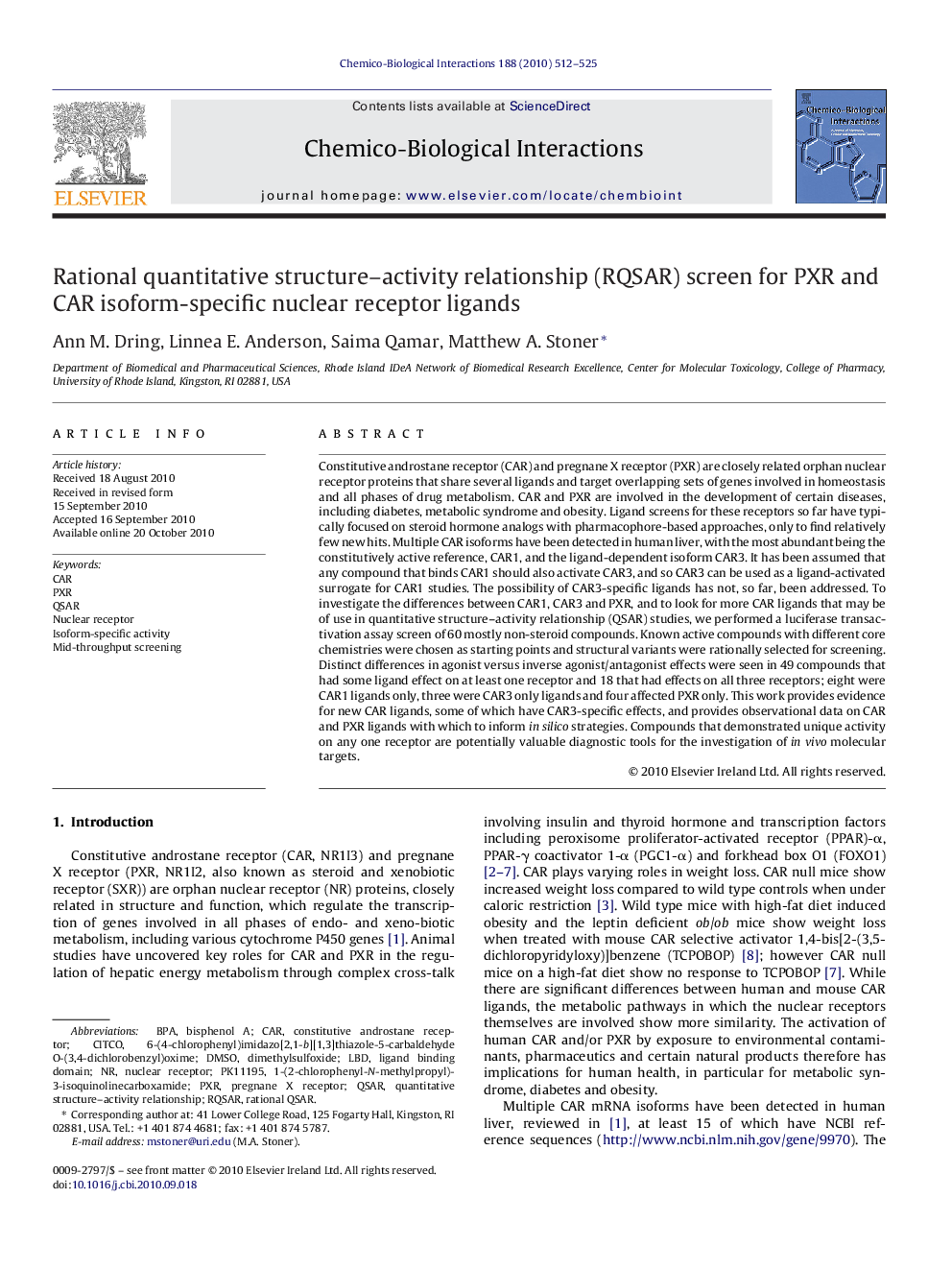 Rational quantitative structure–activity relationship (RQSAR) screen for PXR and CAR isoform-specific nuclear receptor ligands