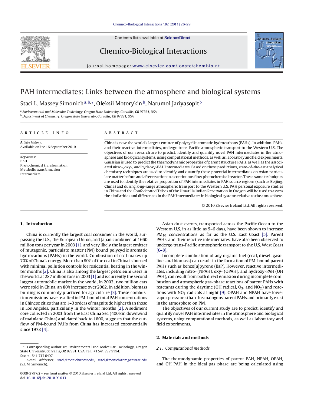 PAH intermediates: Links between the atmosphere and biological systems