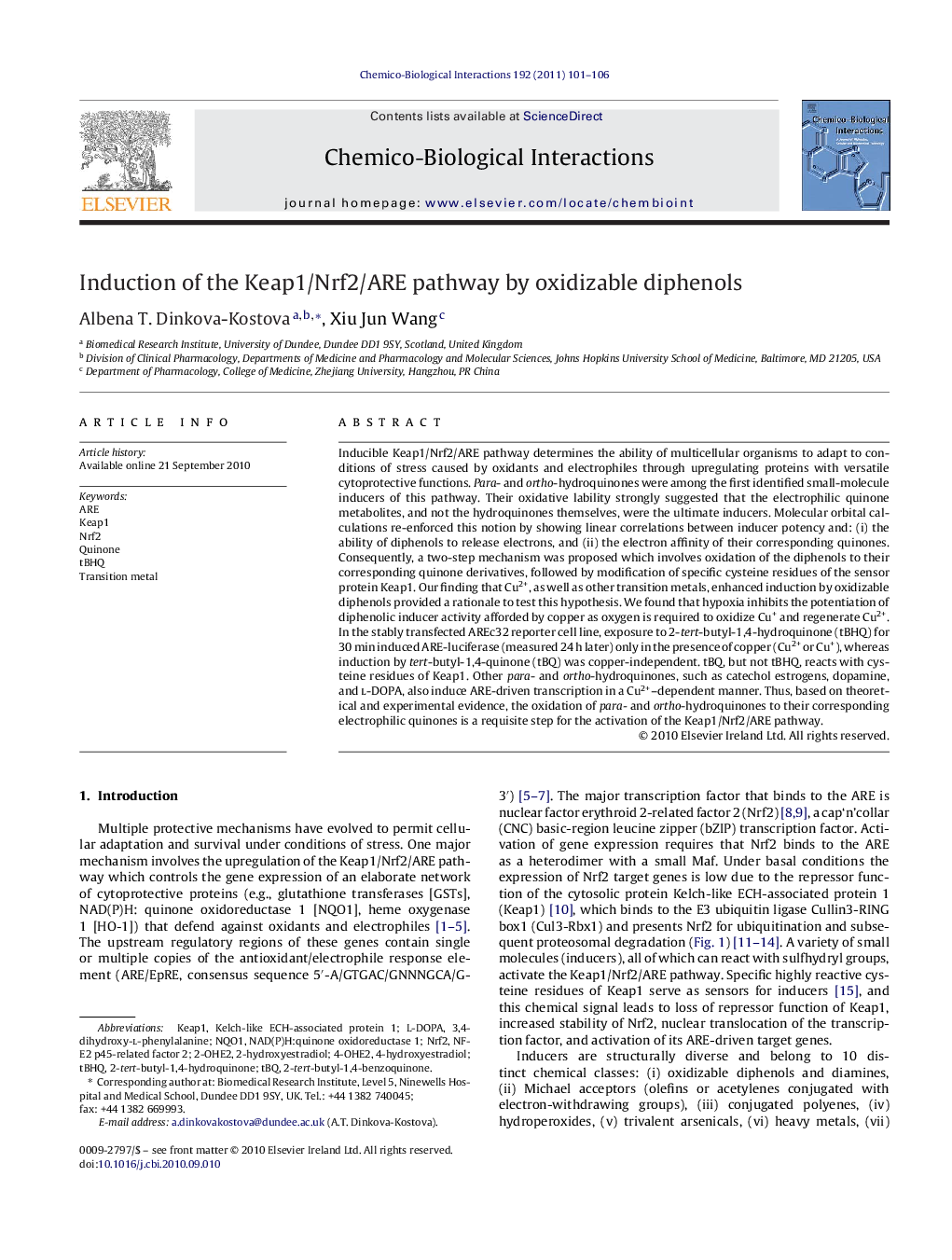 Induction of the Keap1/Nrf2/ARE pathway by oxidizable diphenols