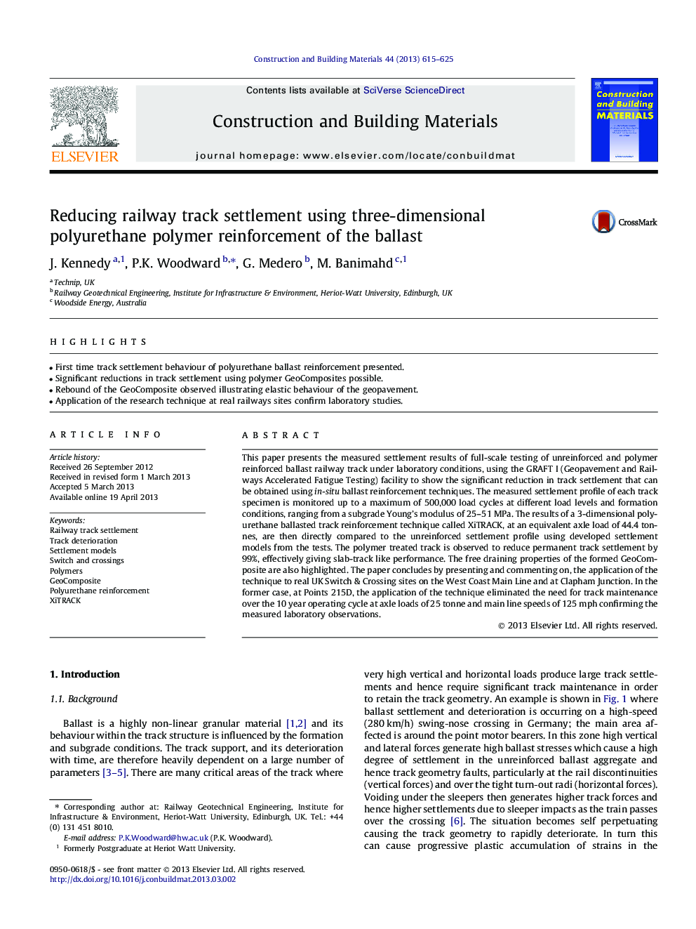 Reducing railway track settlement using three-dimensional polyurethane polymer reinforcement of the ballast