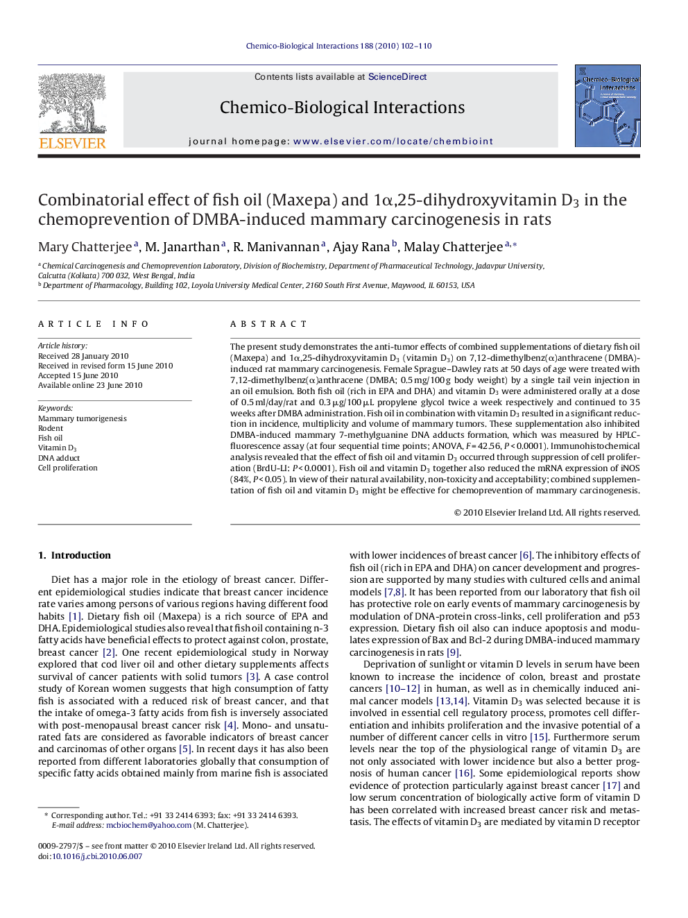 Combinatorial effect of fish oil (Maxepa) and 1α,25-dihydroxyvitamin D3 in the chemoprevention of DMBA-induced mammary carcinogenesis in rats