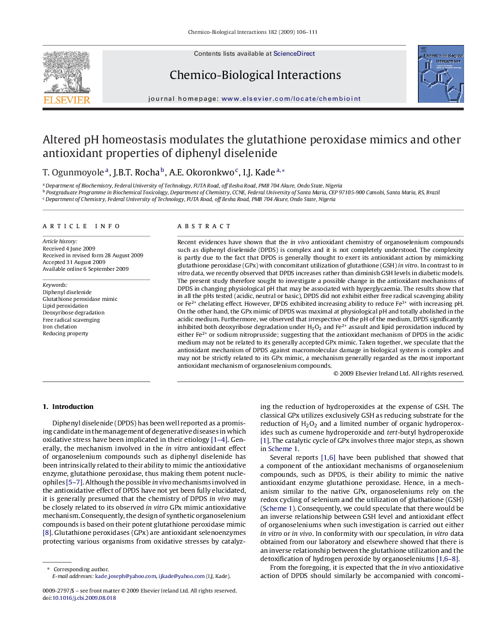 Altered pH homeostasis modulates the glutathione peroxidase mimics and other antioxidant properties of diphenyl diselenide