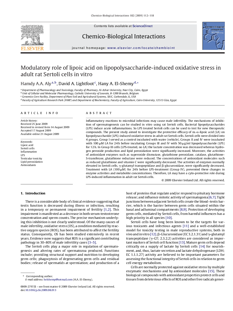 Modulatory role of lipoic acid on lipopolysaccharide-induced oxidative stress in adult rat Sertoli cells in vitro