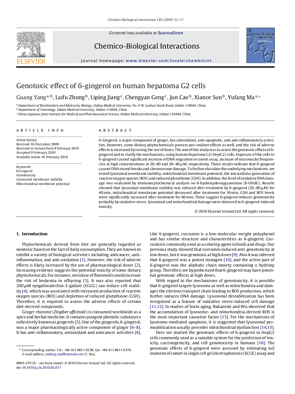 Genotoxic effect of 6-gingerol on human hepatoma G2 cells