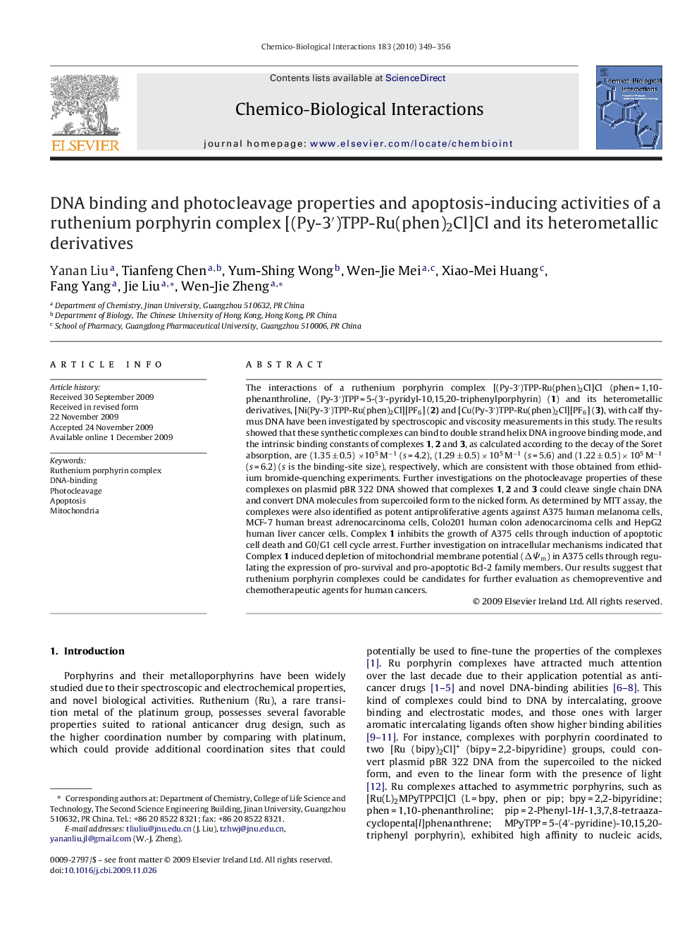 DNA binding and photocleavage properties and apoptosis-inducing activities of a ruthenium porphyrin complex [(Py-3′)TPP-Ru(phen)2Cl]Cl and its heterometallic derivatives