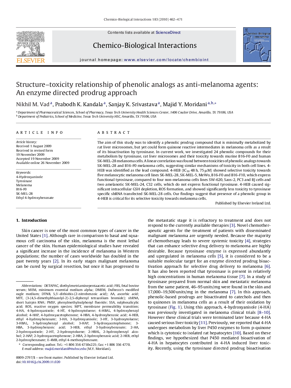 Structure–toxicity relationship of phenolic analogs as anti-melanoma agents: An enzyme directed prodrug approach