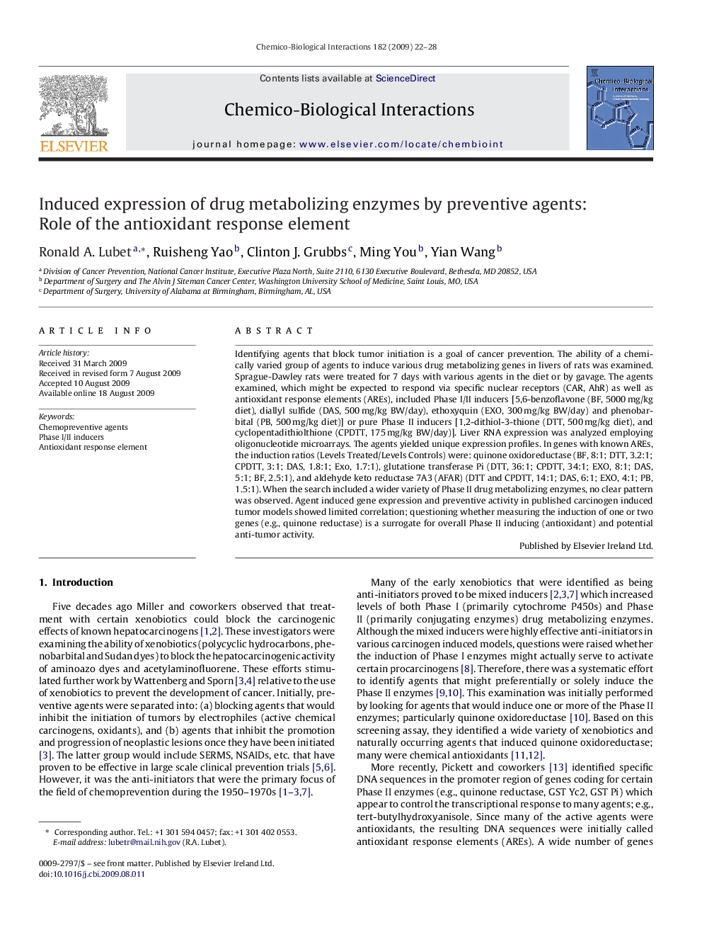 Induced expression of drug metabolizing enzymes by preventive agents: Role of the antioxidant response element