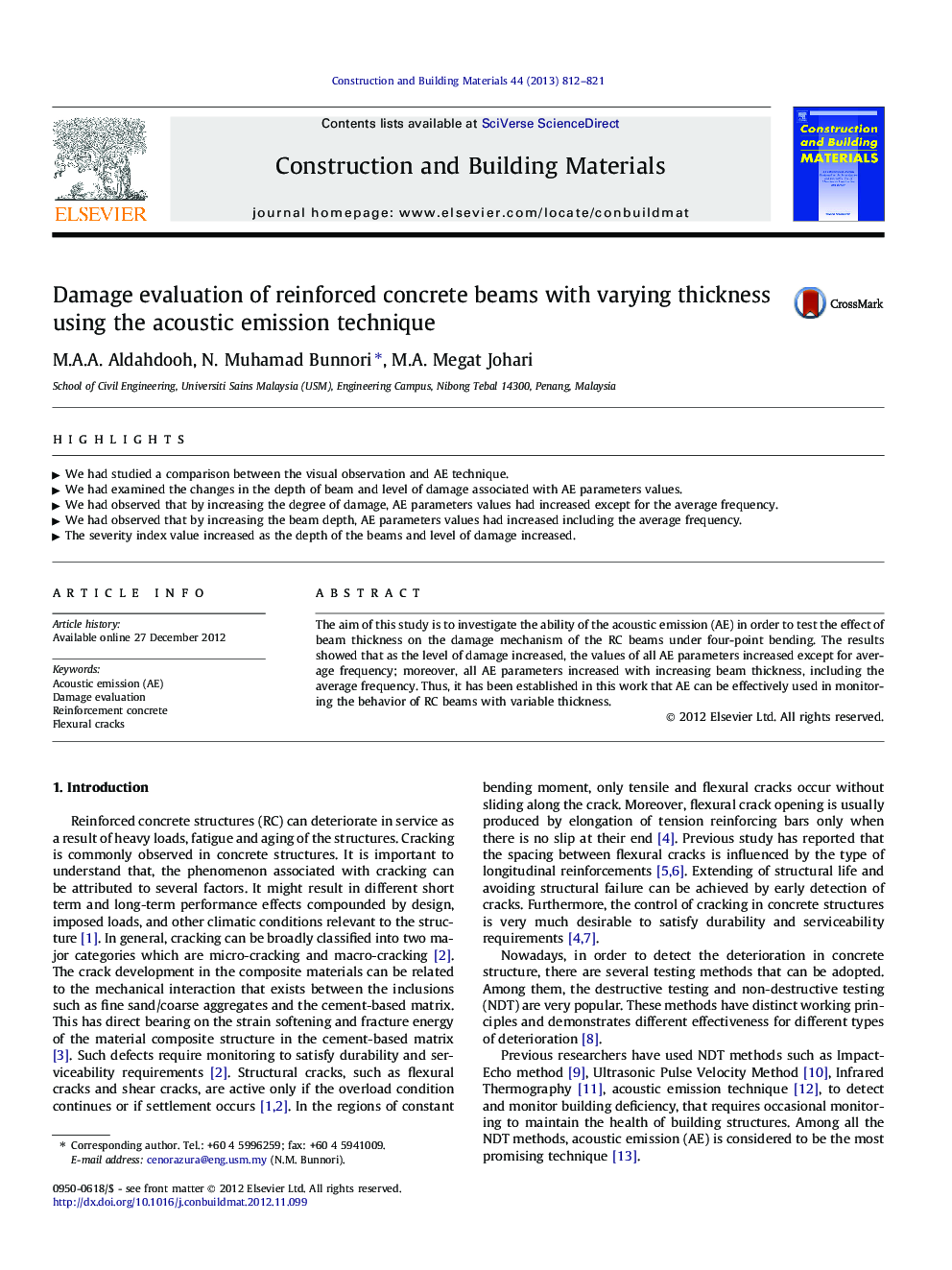 Damage evaluation of reinforced concrete beams with varying thickness using the acoustic emission technique