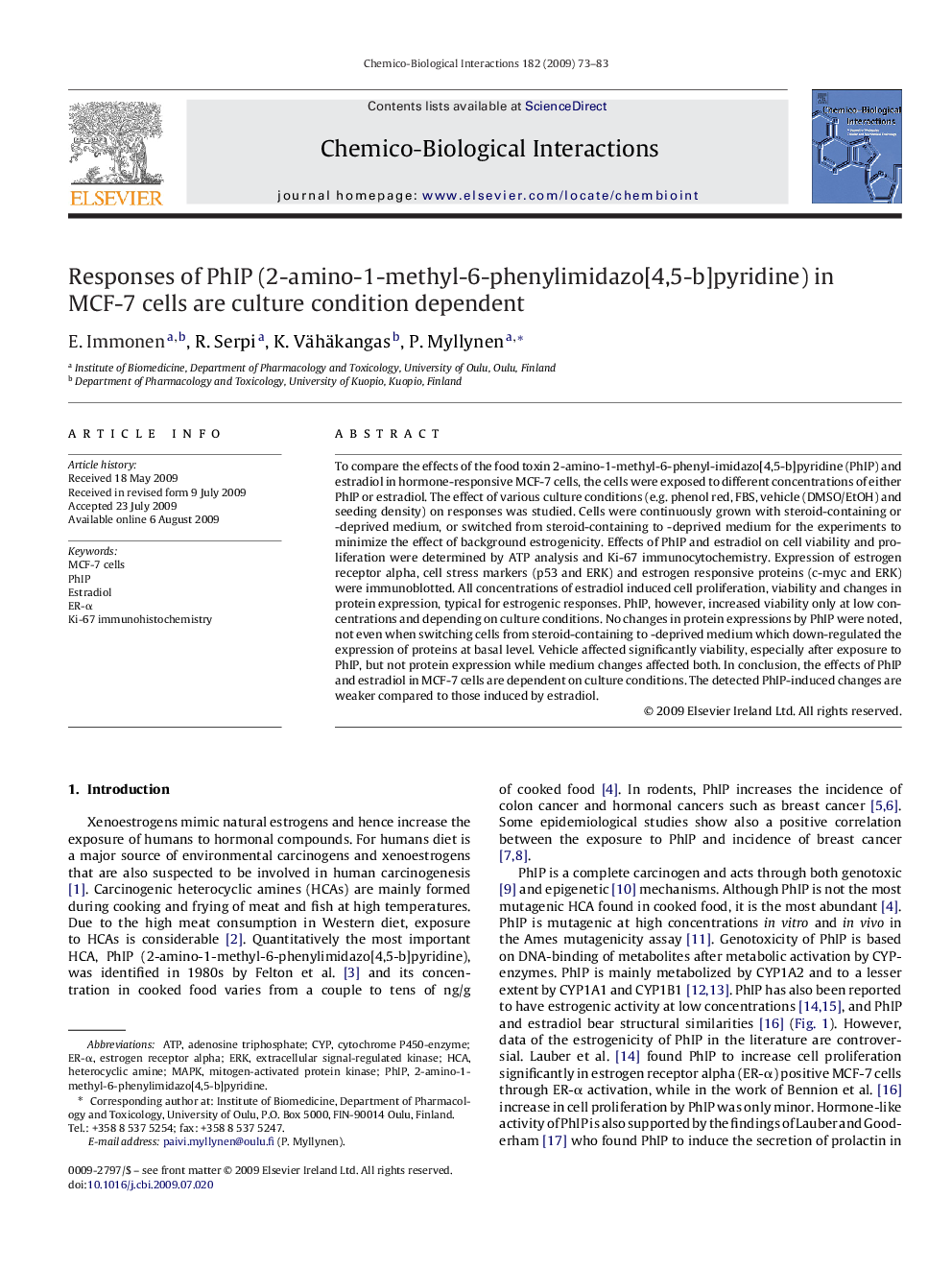 Responses of PhIP (2-amino-1-methyl-6-phenylimidazo[4,5-b]pyridine) in MCF-7 cells are culture condition dependent