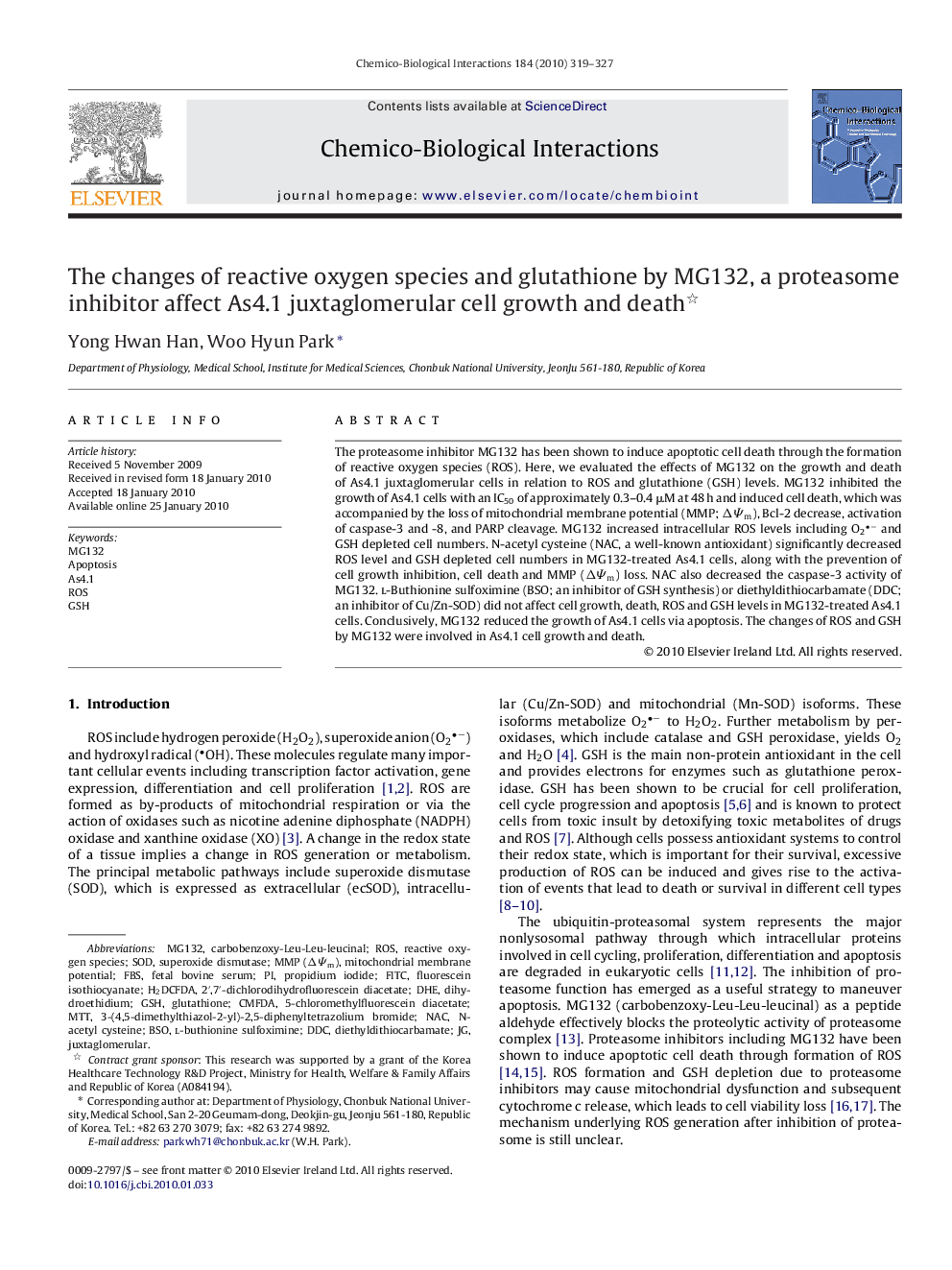 The changes of reactive oxygen species and glutathione by MG132, a proteasome inhibitor affect As4.1 juxtaglomerular cell growth and death