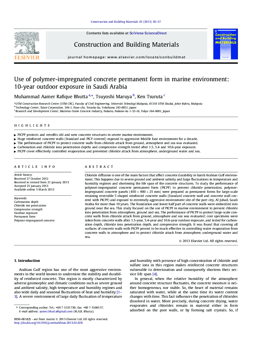 Use of polymer-impregnated concrete permanent form in marine environment: 10-year outdoor exposure in Saudi Arabia