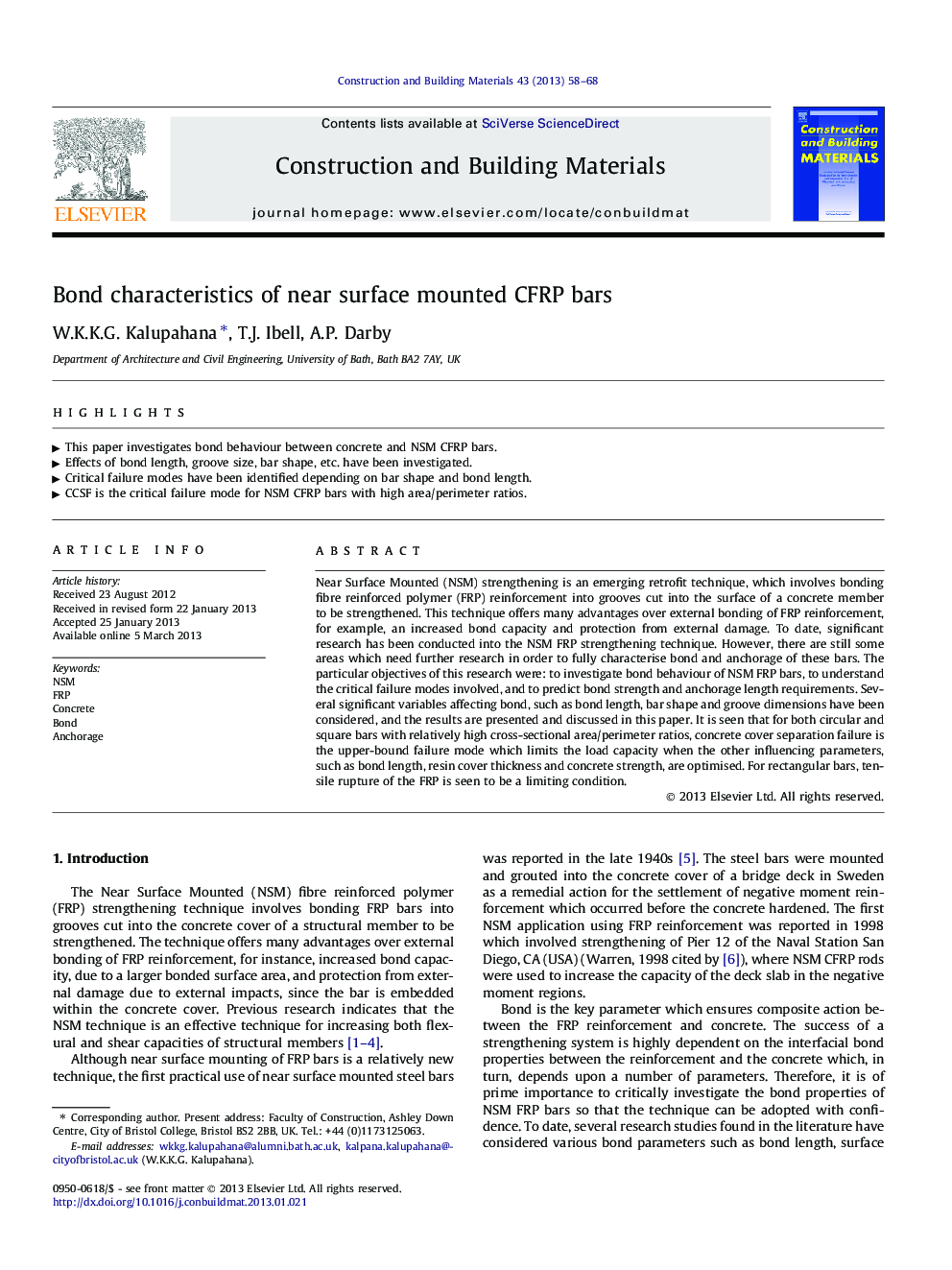 عکس صفحه اول مقاله: Bond characteristics of near surface mounted CFRP bars Bond characteristics of near surface mounted CFRP bars