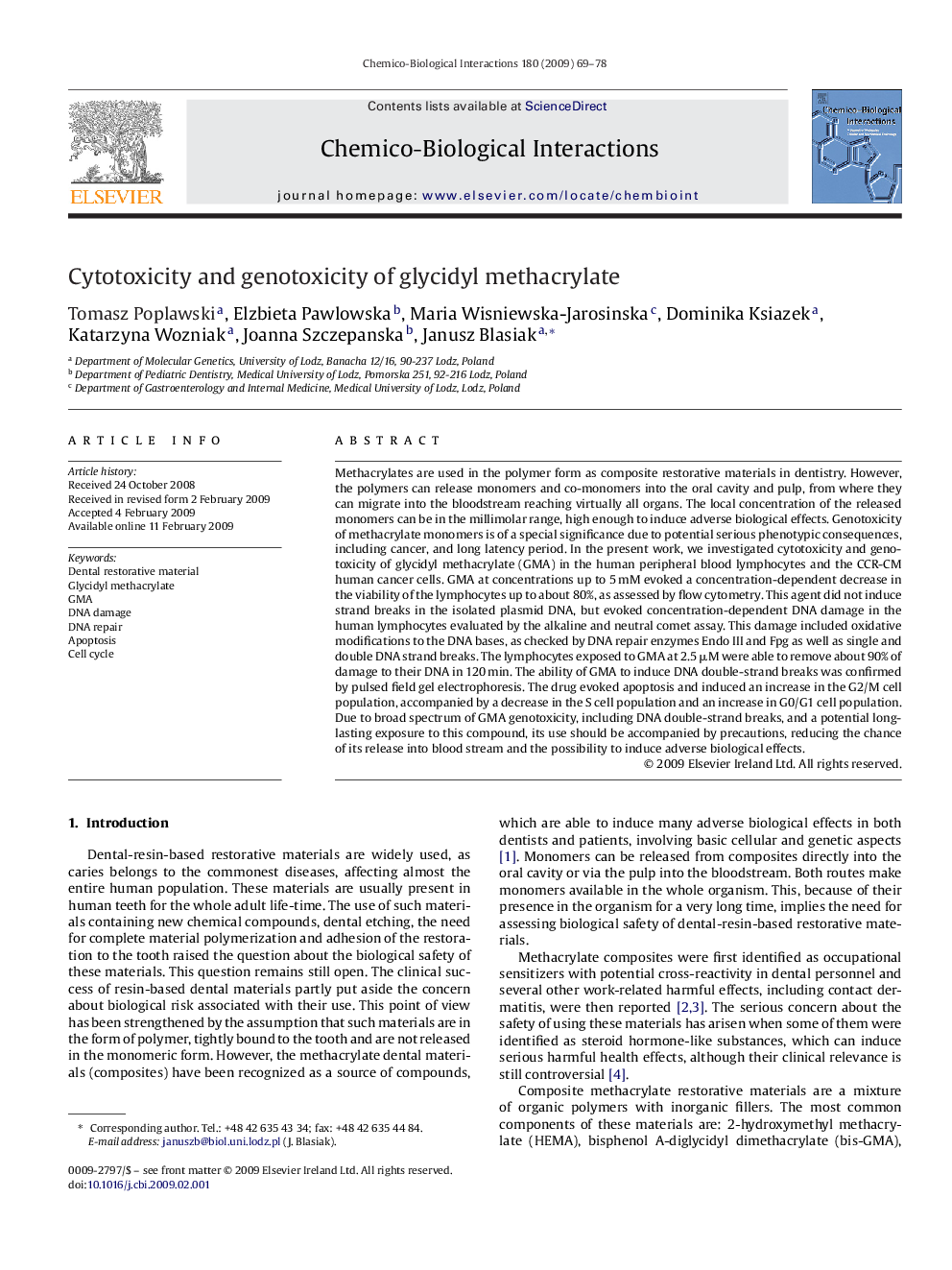 Cytotoxicity and genotoxicity of glycidyl methacrylate