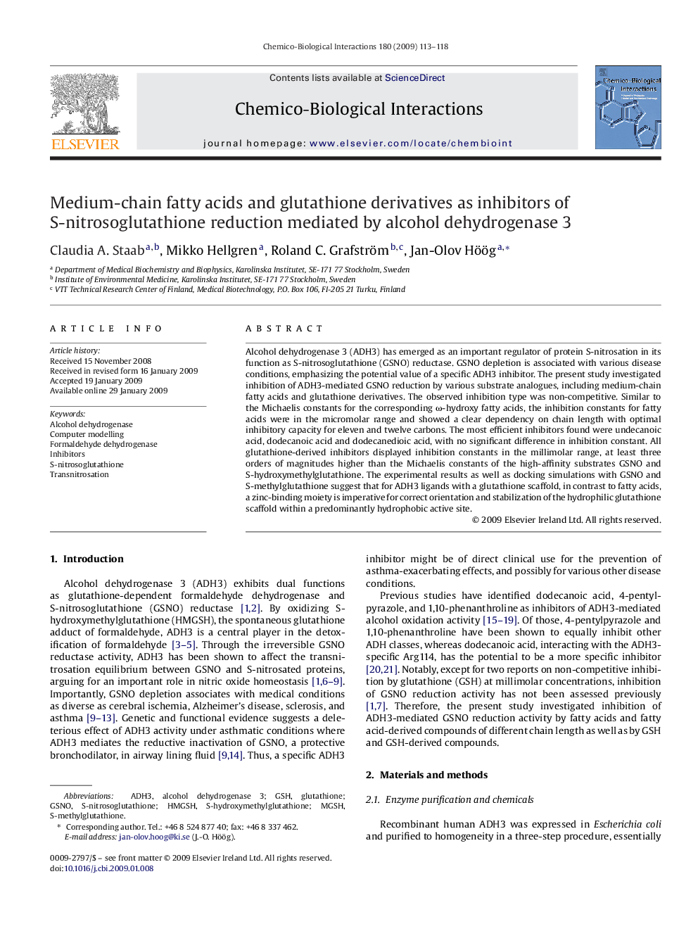 Medium-chain fatty acids and glutathione derivatives as inhibitors of S-nitrosoglutathione reduction mediated by alcohol dehydrogenase 3