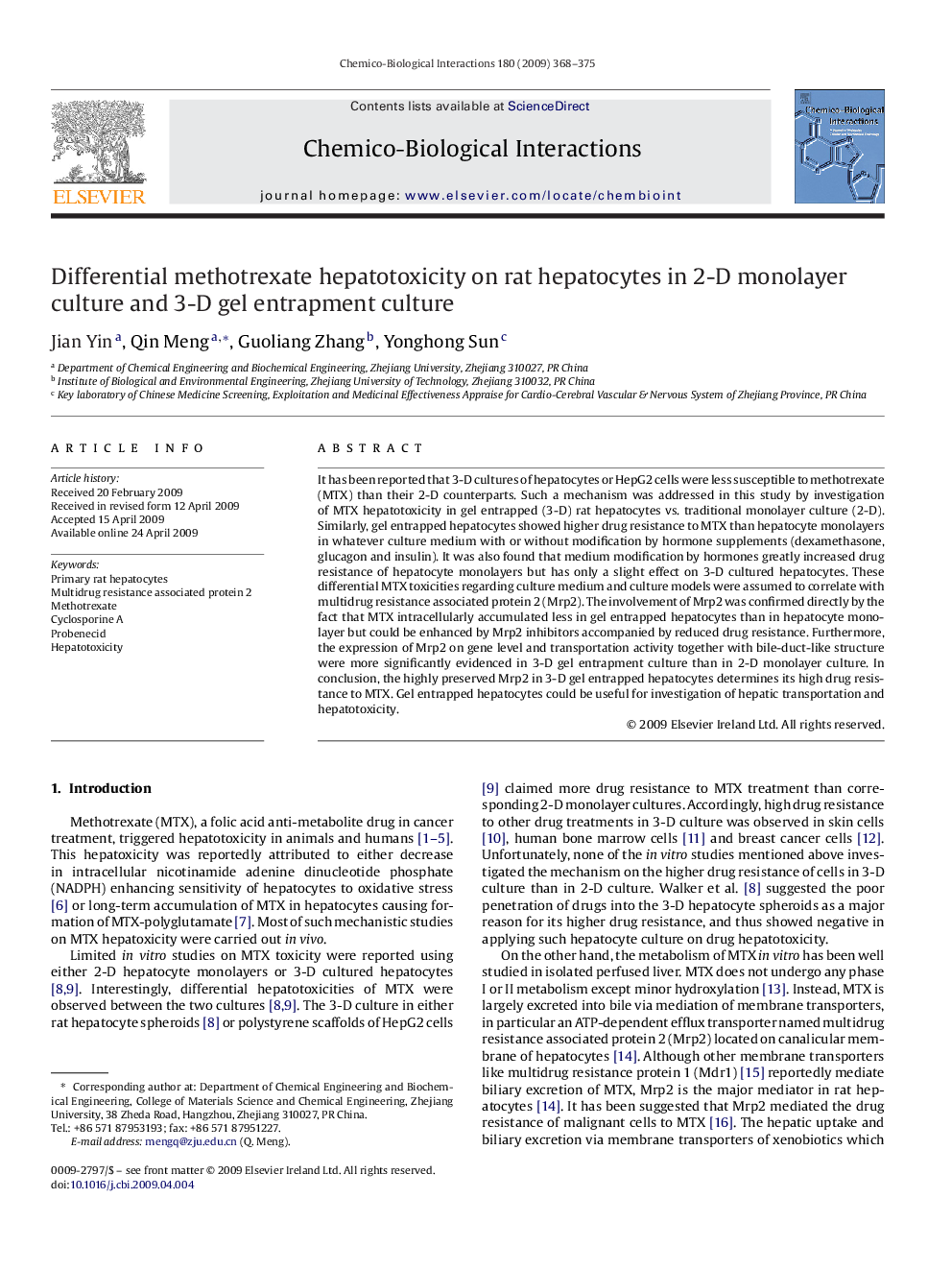 Differential methotrexate hepatotoxicity on rat hepatocytes in 2-D monolayer culture and 3-D gel entrapment culture