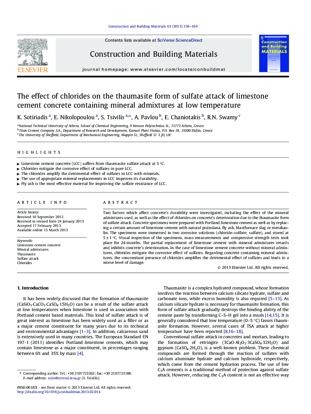 The effect of chlorides on the thaumasite form of sulfate attack of limestone cement concrete containing mineral admixtures at low temperature