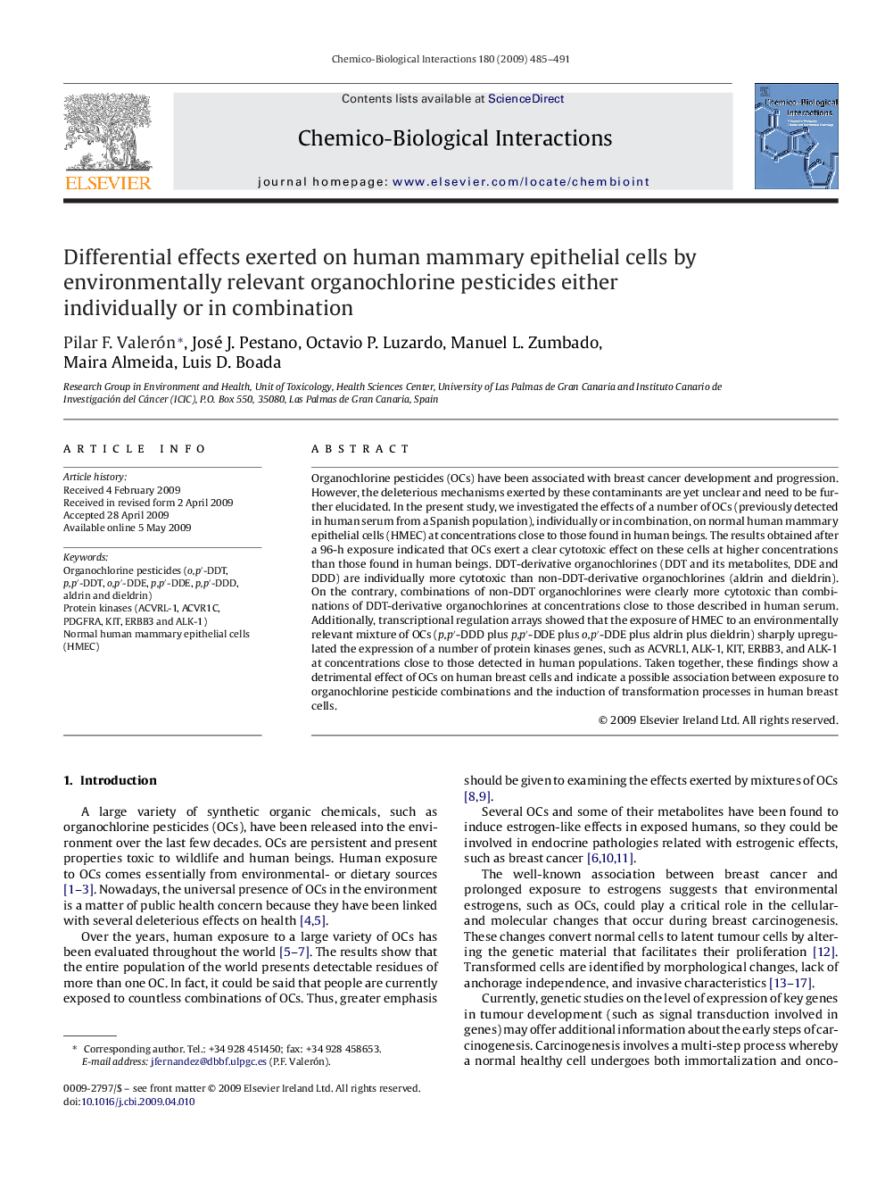 Differential effects exerted on human mammary epithelial cells by environmentally relevant organochlorine pesticides either individually or in combination