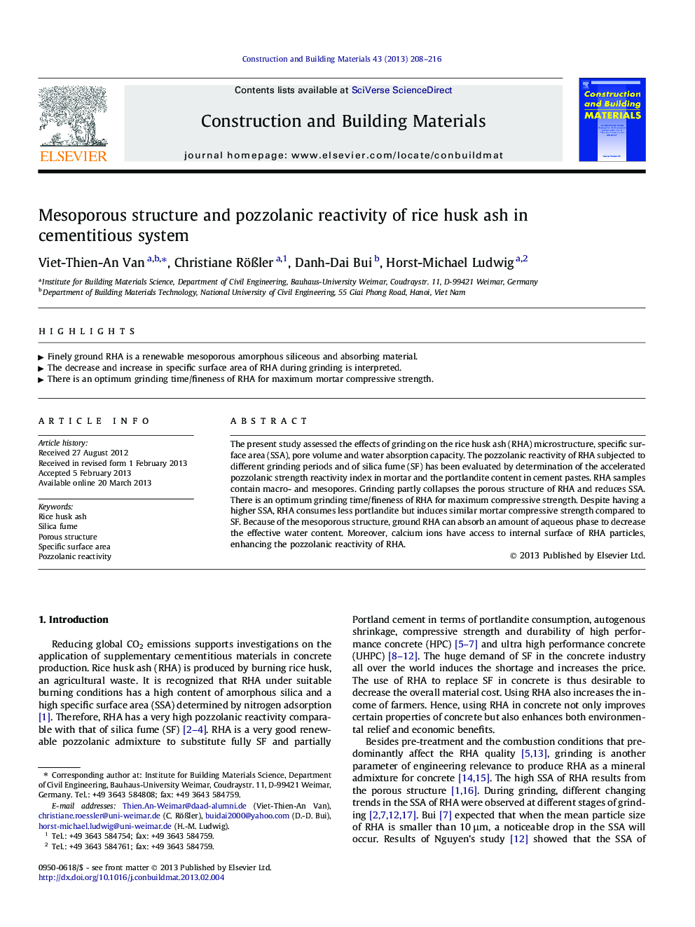 Mesoporous structure and pozzolanic reactivity of rice husk ash in cementitious system