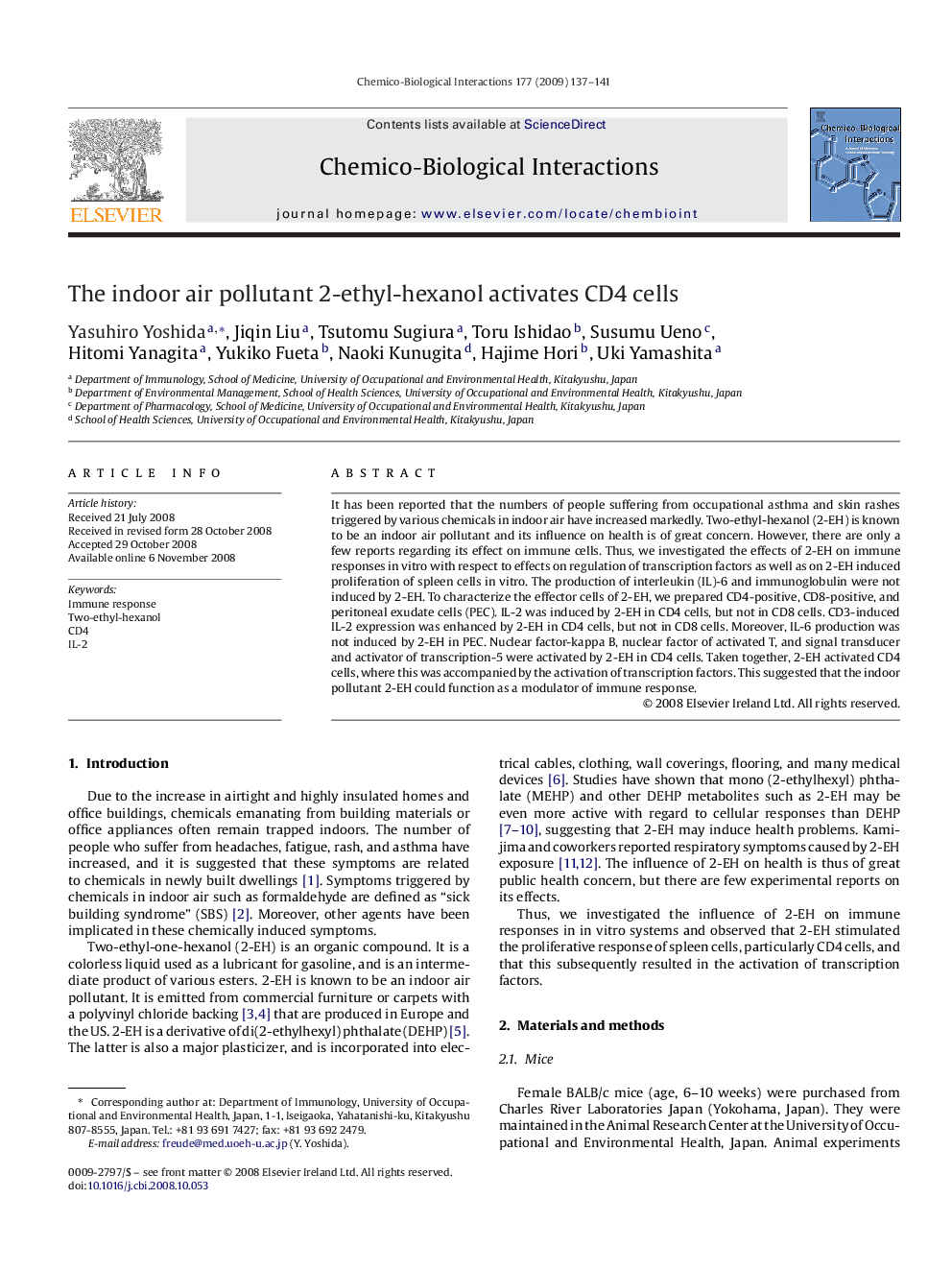 عکس صفحه اول مقاله: The indoor air pollutant 2-ethyl-hexanol activates CD4 cells The indoor air pollutant 2-ethyl-hexanol activates CD4 cells