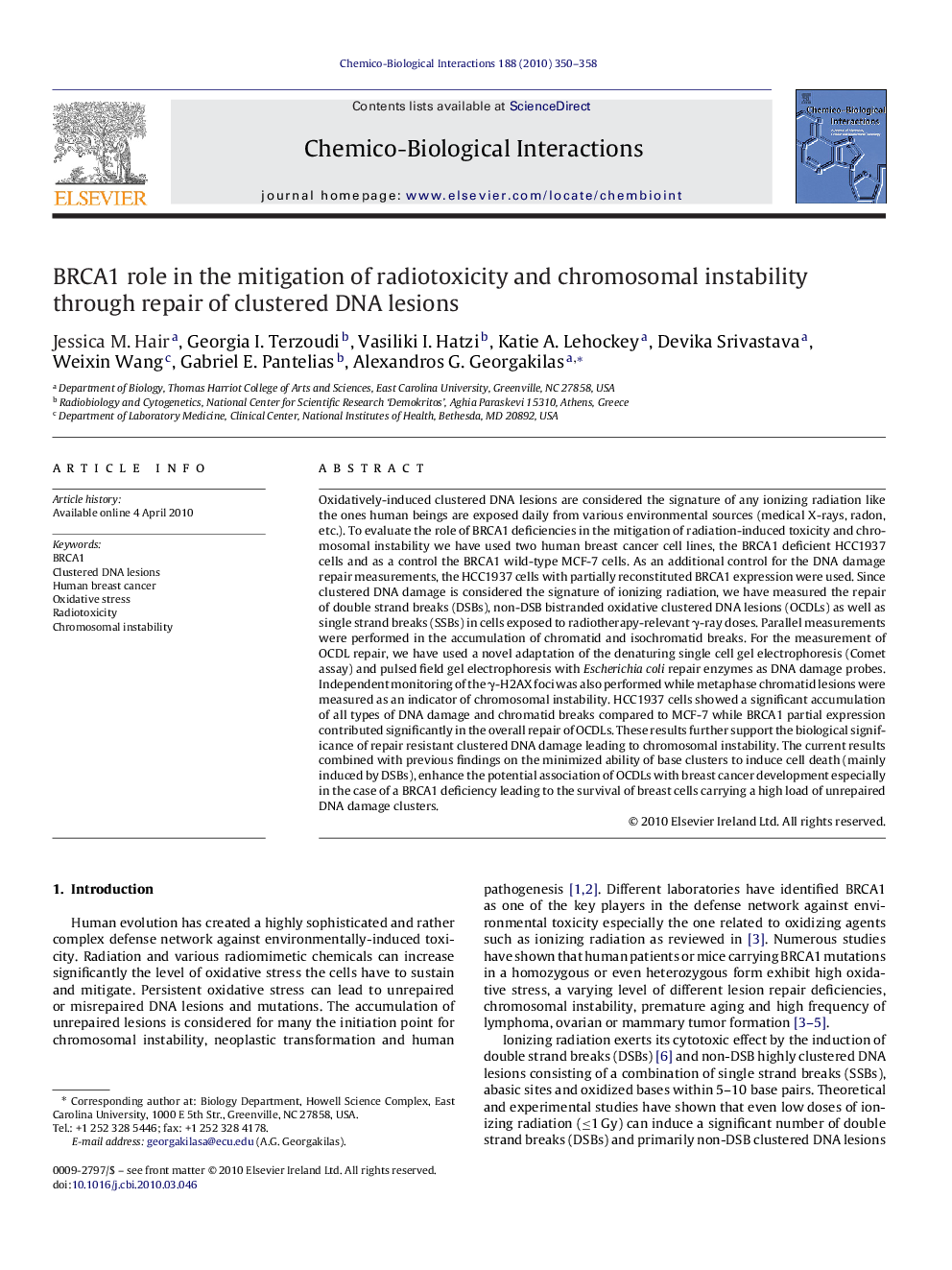 BRCA1 role in the mitigation of radiotoxicity and chromosomal instability through repair of clustered DNA lesions