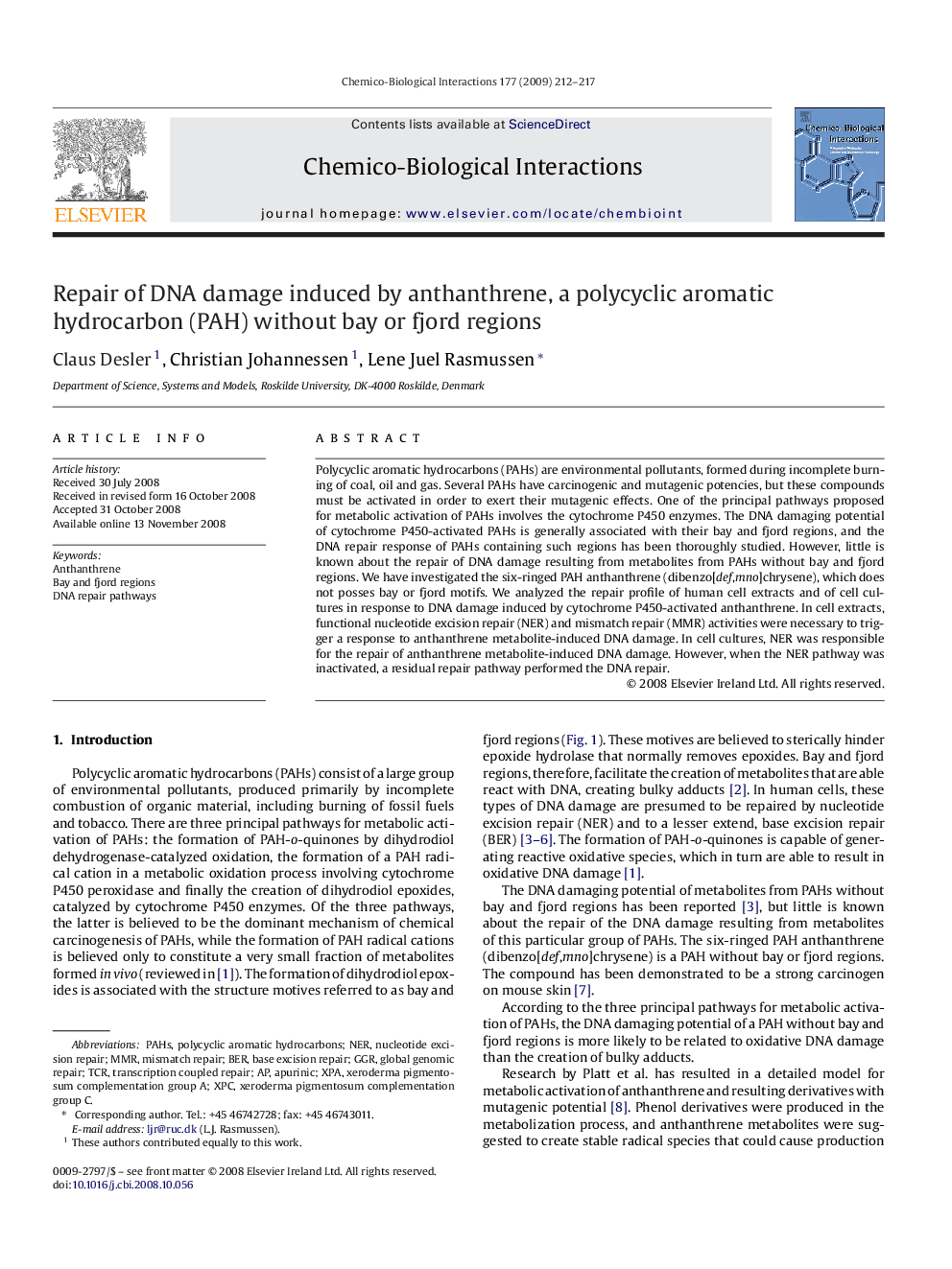 Repair of DNA damage induced by anthanthrene, a polycyclic aromatic hydrocarbon (PAH) without bay or fjord regions