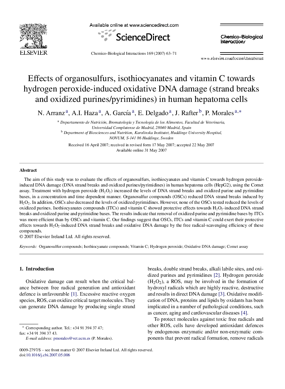 Effects of organosulfurs, isothiocyanates and vitamin C towards hydrogen peroxide-induced oxidative DNA damage (strand breaks and oxidized purines/pyrimidines) in human hepatoma cells