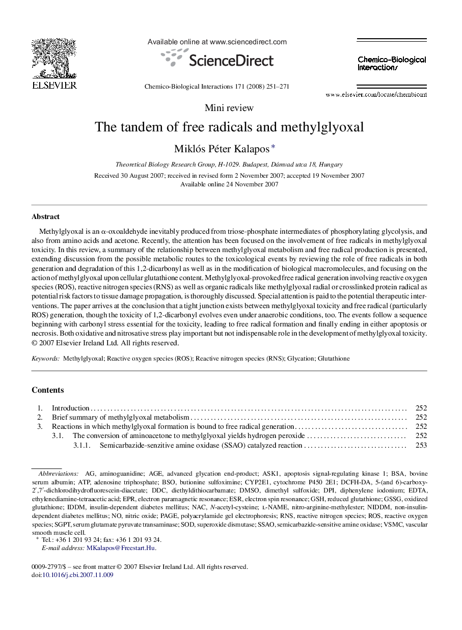 The tandem of free radicals and methylglyoxal