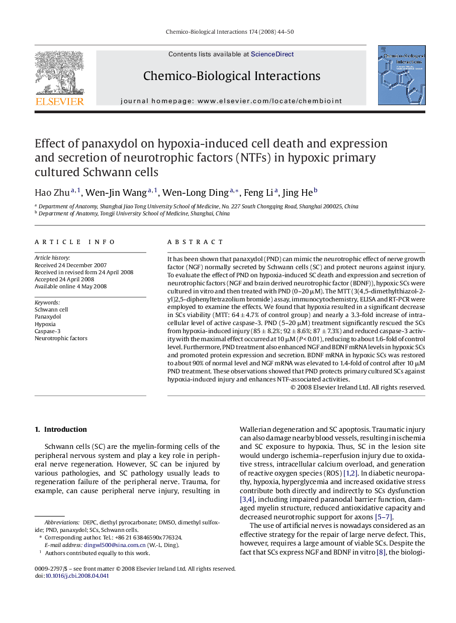 Effect of panaxydol on hypoxia-induced cell death and expression and secretion of neurotrophic factors (NTFs) in hypoxic primary cultured Schwann cells