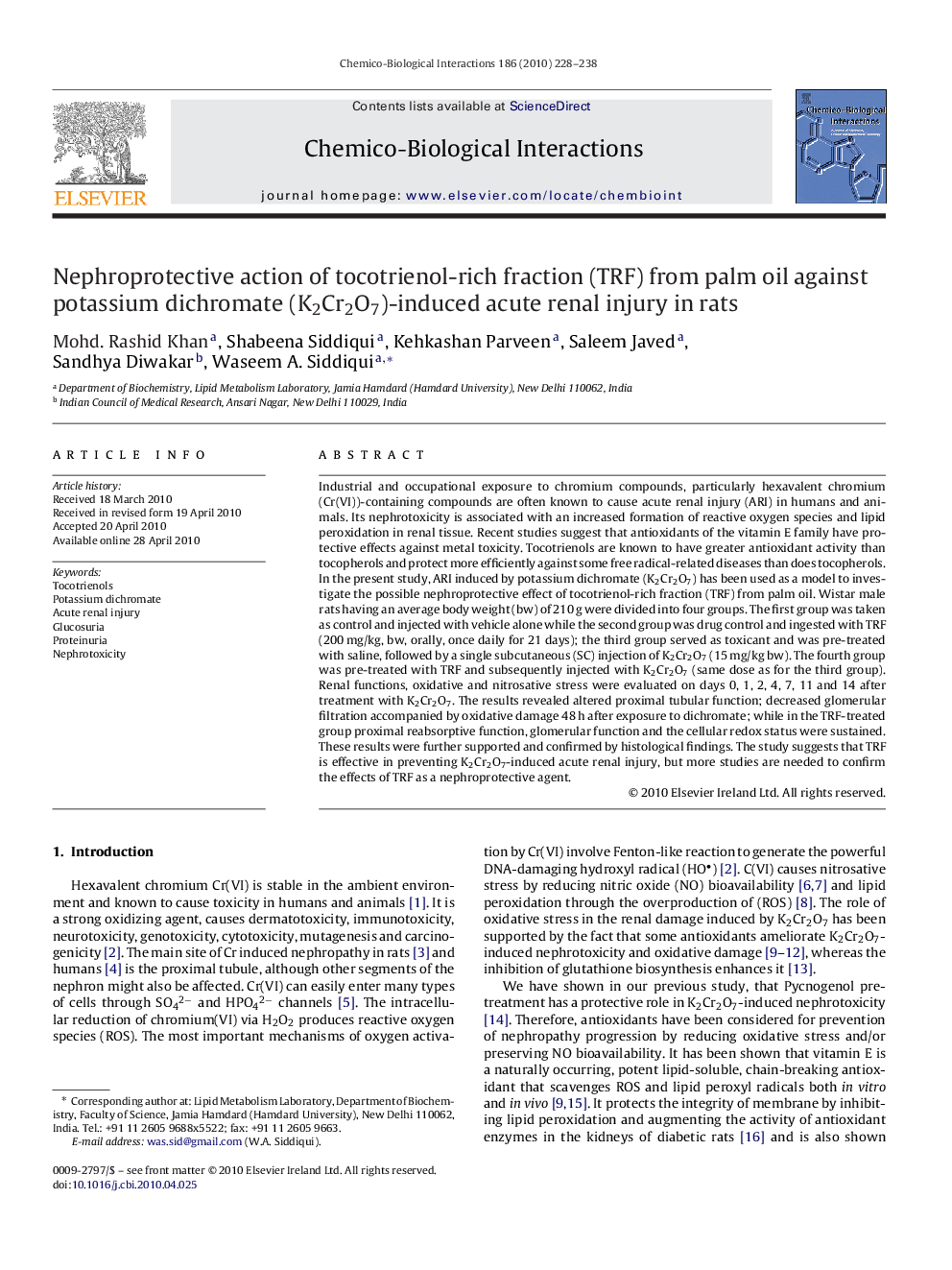 Nephroprotective action of tocotrienol-rich fraction (TRF) from palm oil against potassium dichromate (K2Cr2O7)-induced acute renal injury in rats