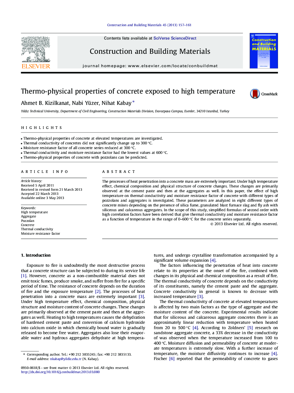 Thermo-physical properties of concrete exposed to high temperature