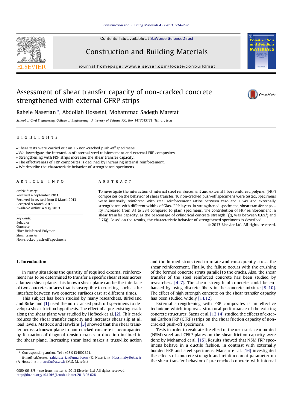 Assessment of shear transfer capacity of non-cracked concrete strengthened with external GFRP strips