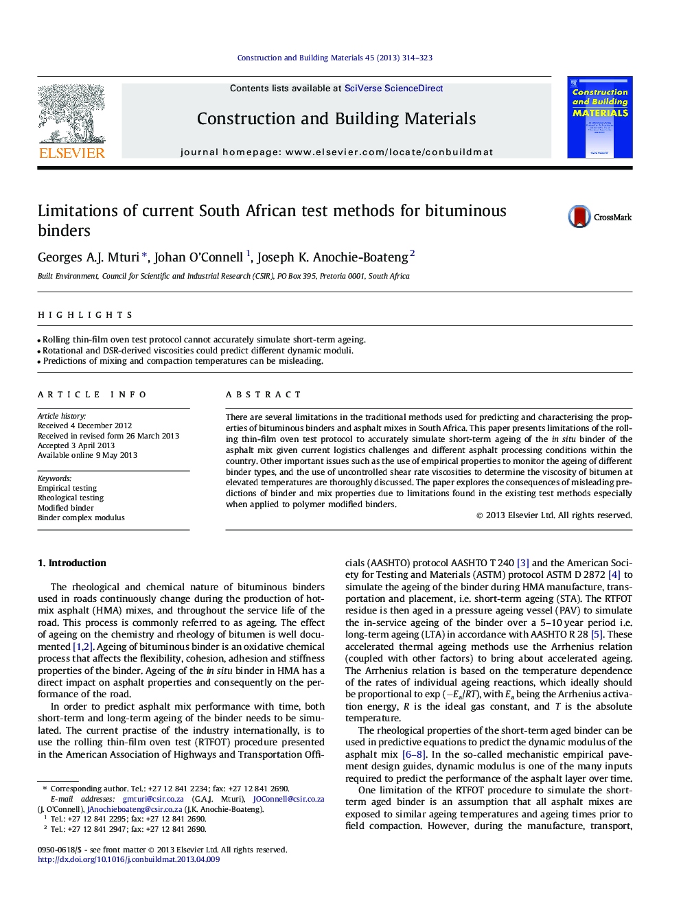 Limitations of current South African test methods for bituminous binders