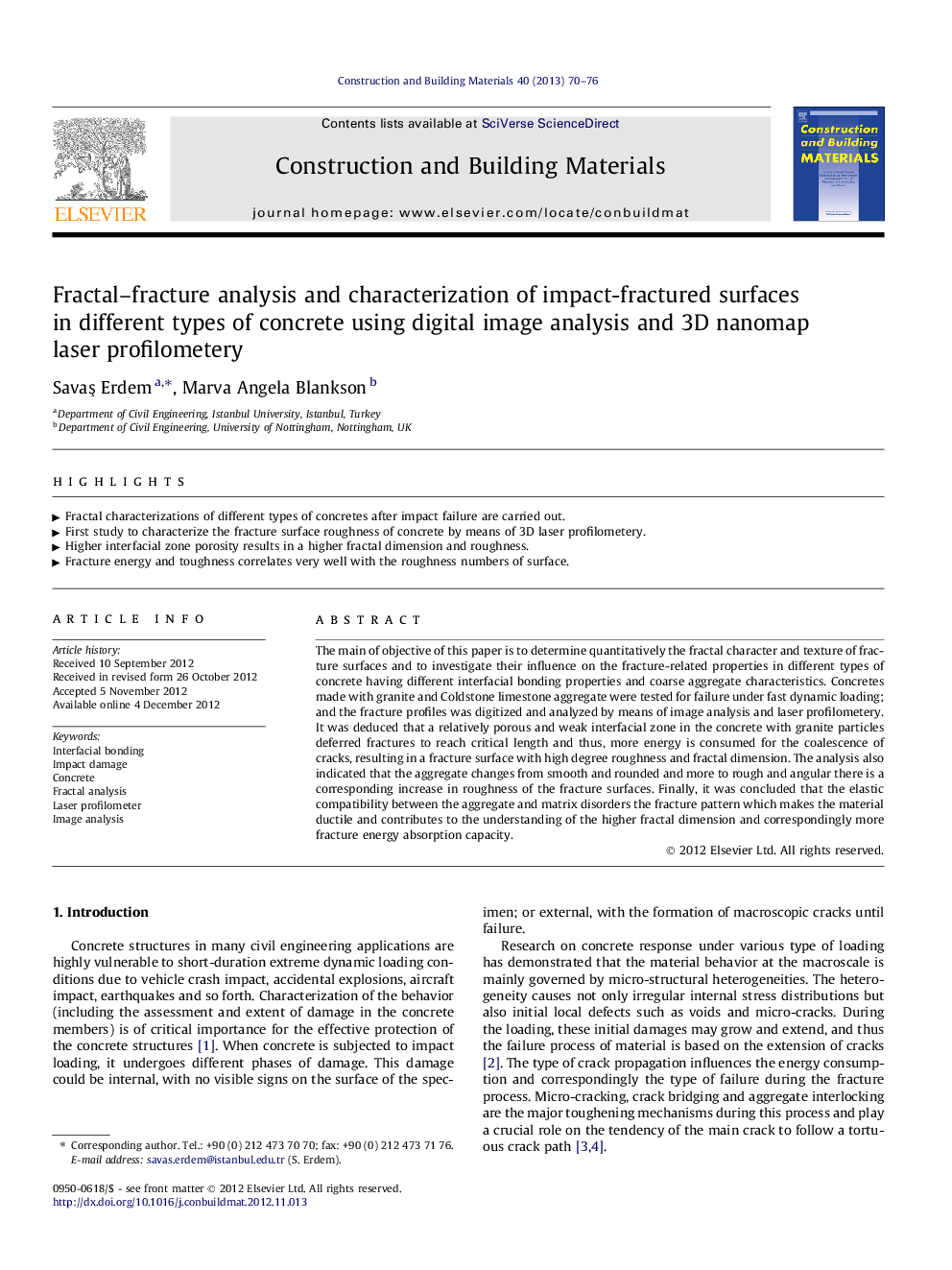 Fractal–fracture analysis and characterization of impact-fractured surfaces in different types of concrete using digital image analysis and 3D nanomap laser profilometery