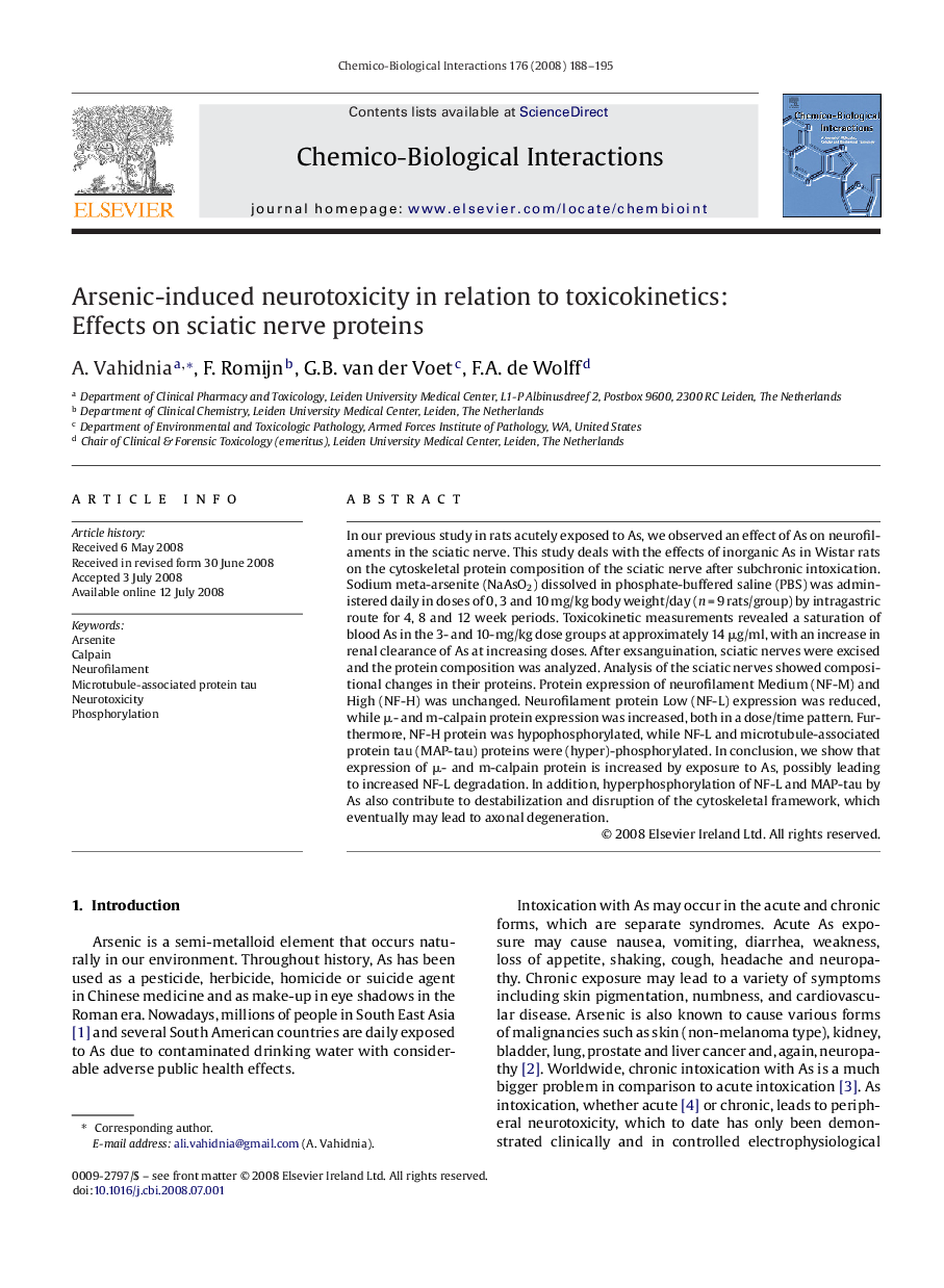 Arsenic-induced neurotoxicity in relation to toxicokinetics: Effects on sciatic nerve proteins