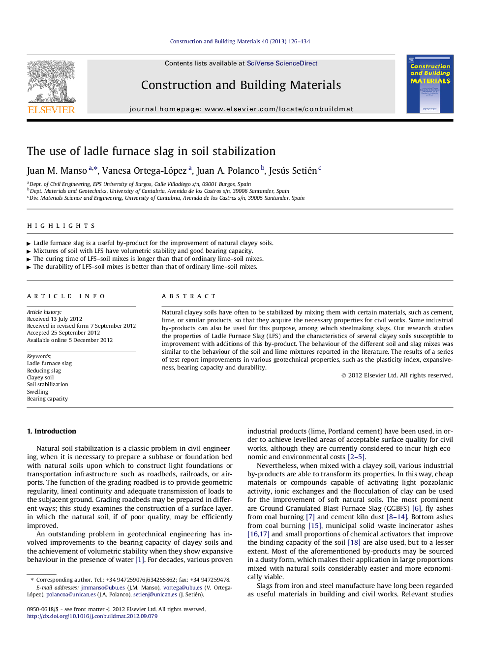 The use of ladle furnace slag in soil stabilization