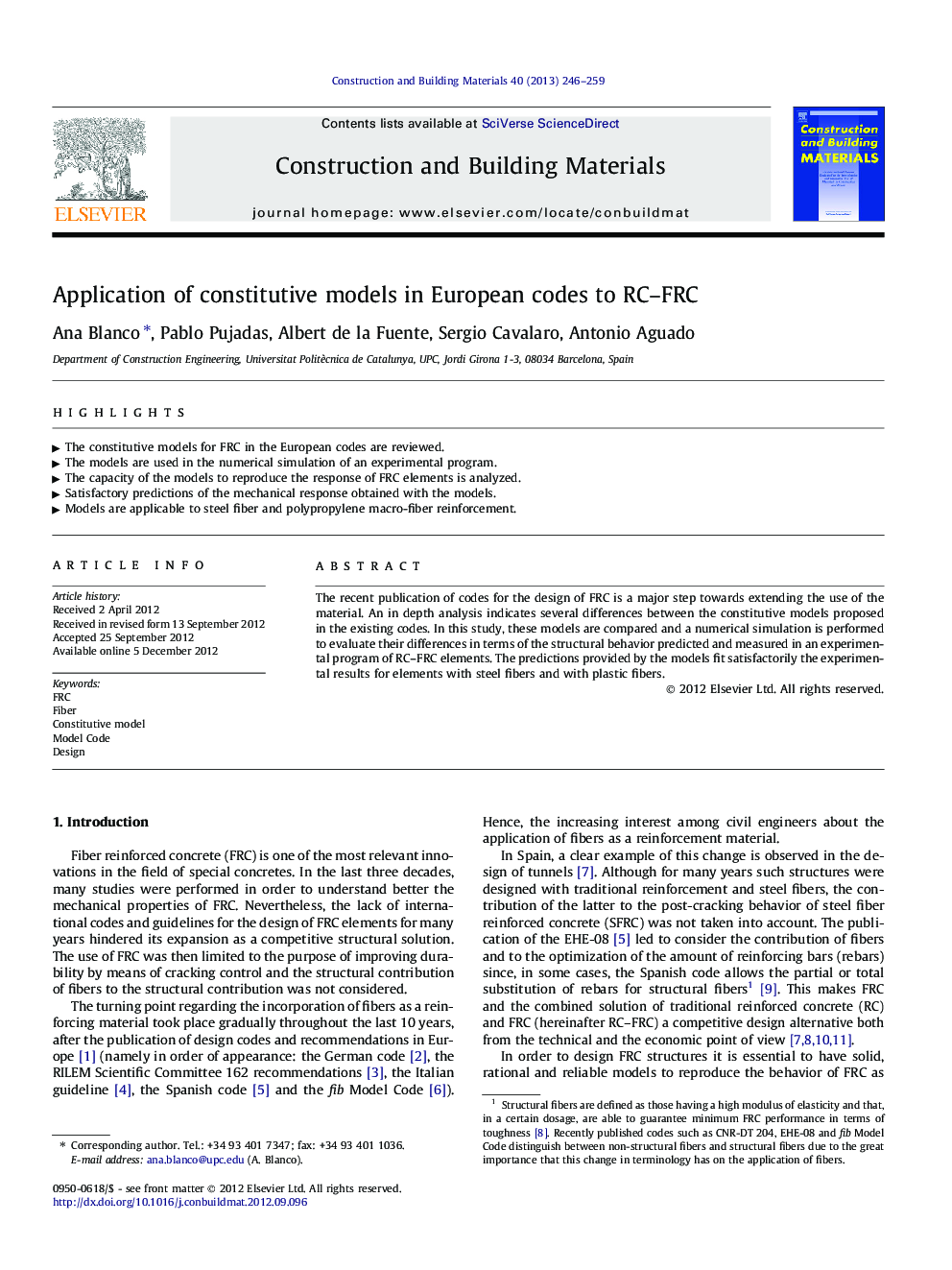 Application of constitutive models in European codes to RC–FRC