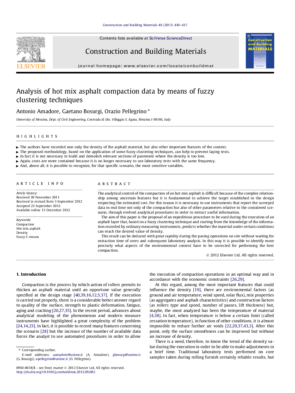 Analysis of hot mix asphalt compaction data by means of fuzzy clustering techniques