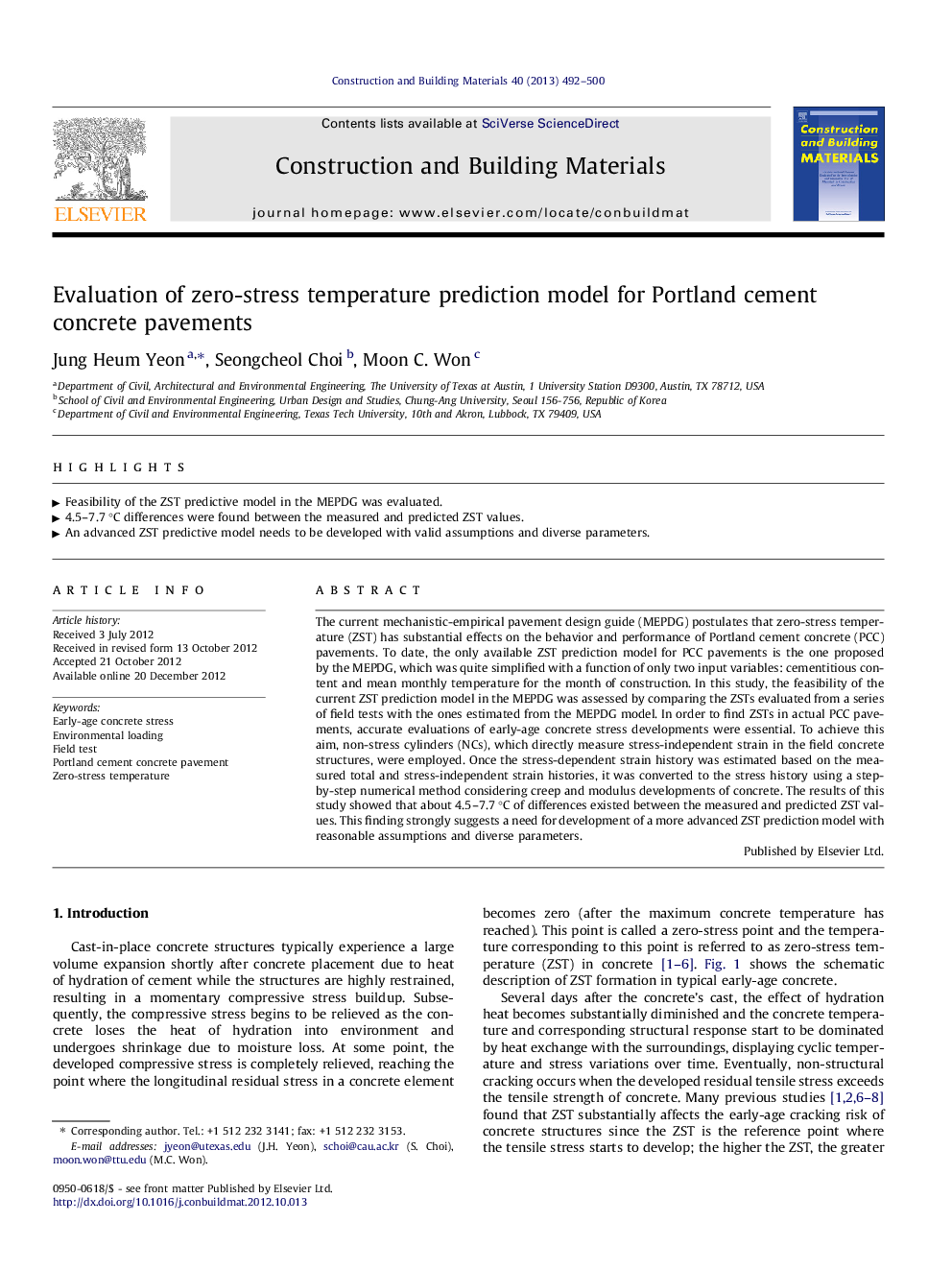 Evaluation of zero-stress temperature prediction model for Portland cement concrete pavements