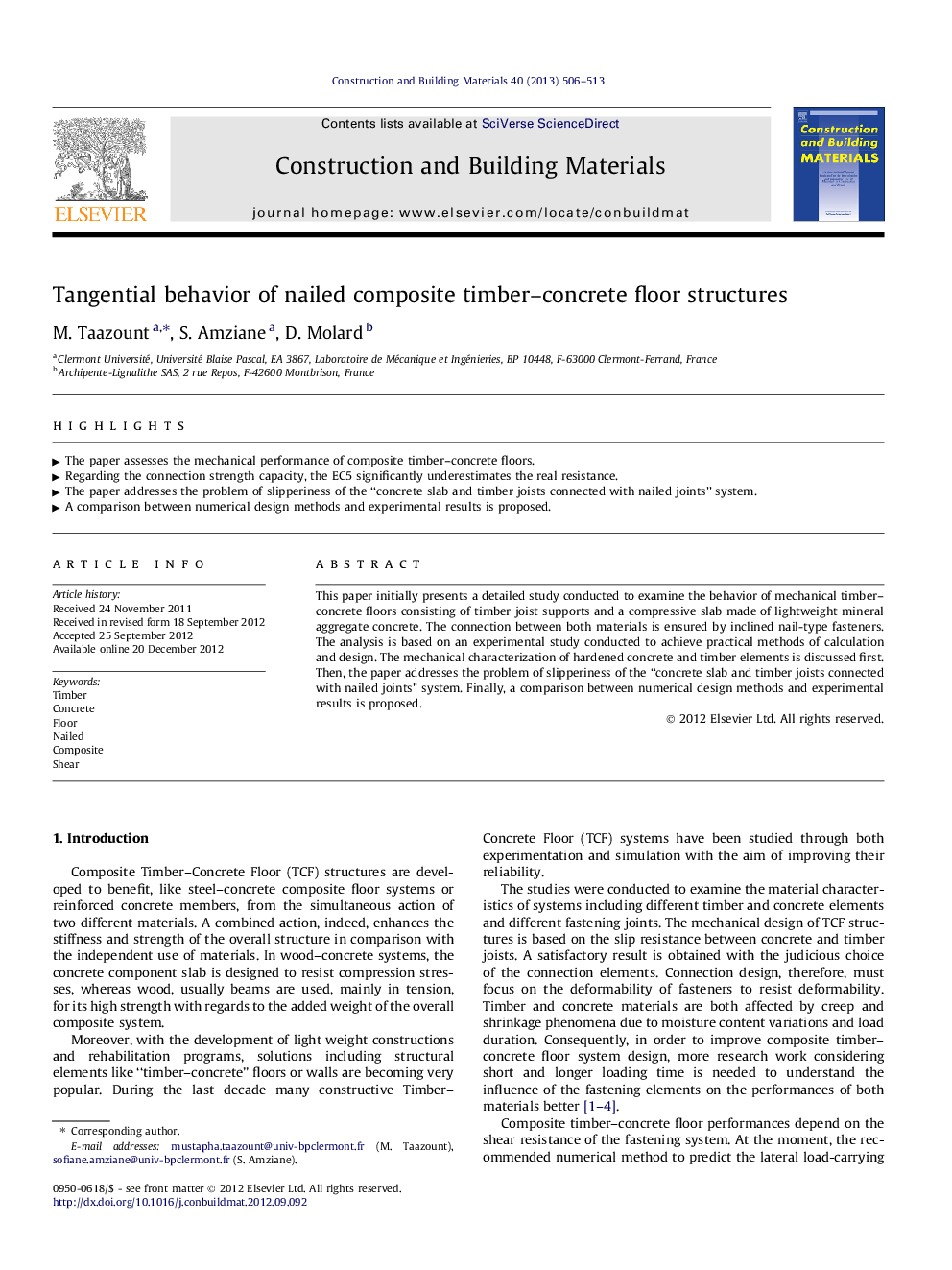 Tangential behavior of nailed composite timber–concrete floor structures