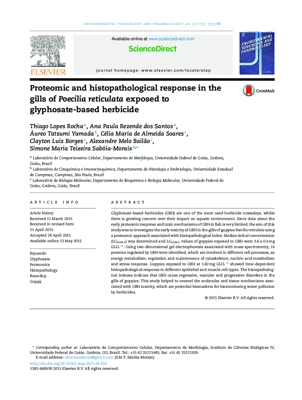 Proteomic and histopathological response in the gills of Poecilia reticulata exposed to glyphosate-based herbicide