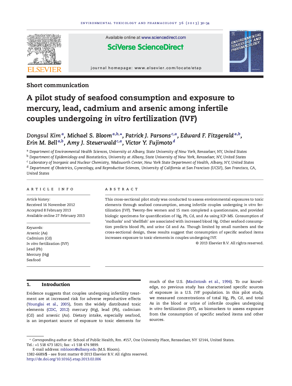 عکس صفحه اول مقاله: A pilot study of seafood consumption and exposure to mercury, lead, cadmium and arsenic among infertile couples undergoing in vitro fertilization (IVF) A pilot study of seafood consumption and exposure to mercury, lead, cadmium and arsenic among infertile couples undergoing in vitro fertilization (IVF)